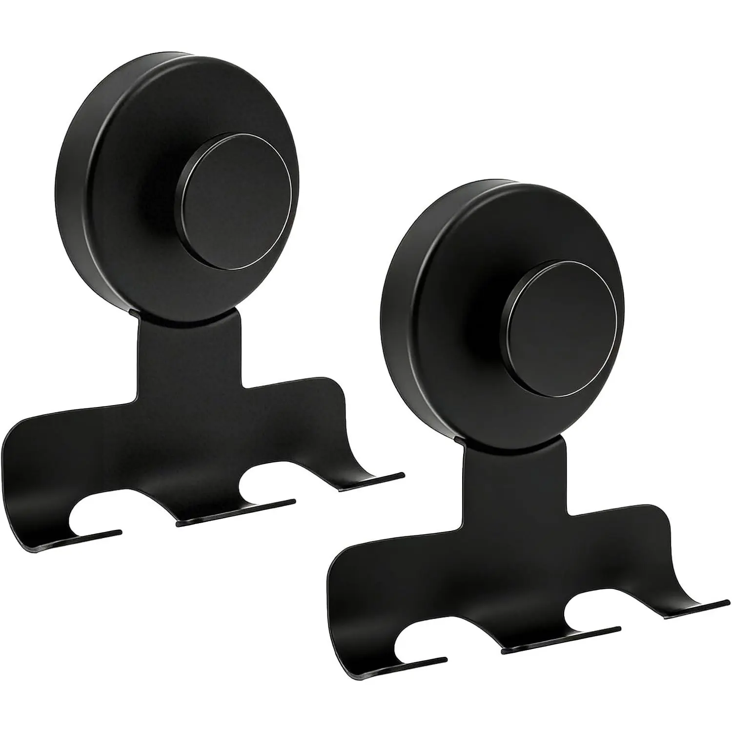 Modern Stainless Steel Suction Cup Razor Holder Set, 2-Pack Black Anti-Drop Wall-Mounting Hooks, Heavy-Duty 15 lbs No-Drill Bathroom Hooks for Razors, Towels, Loofahs on Tile/Mirror