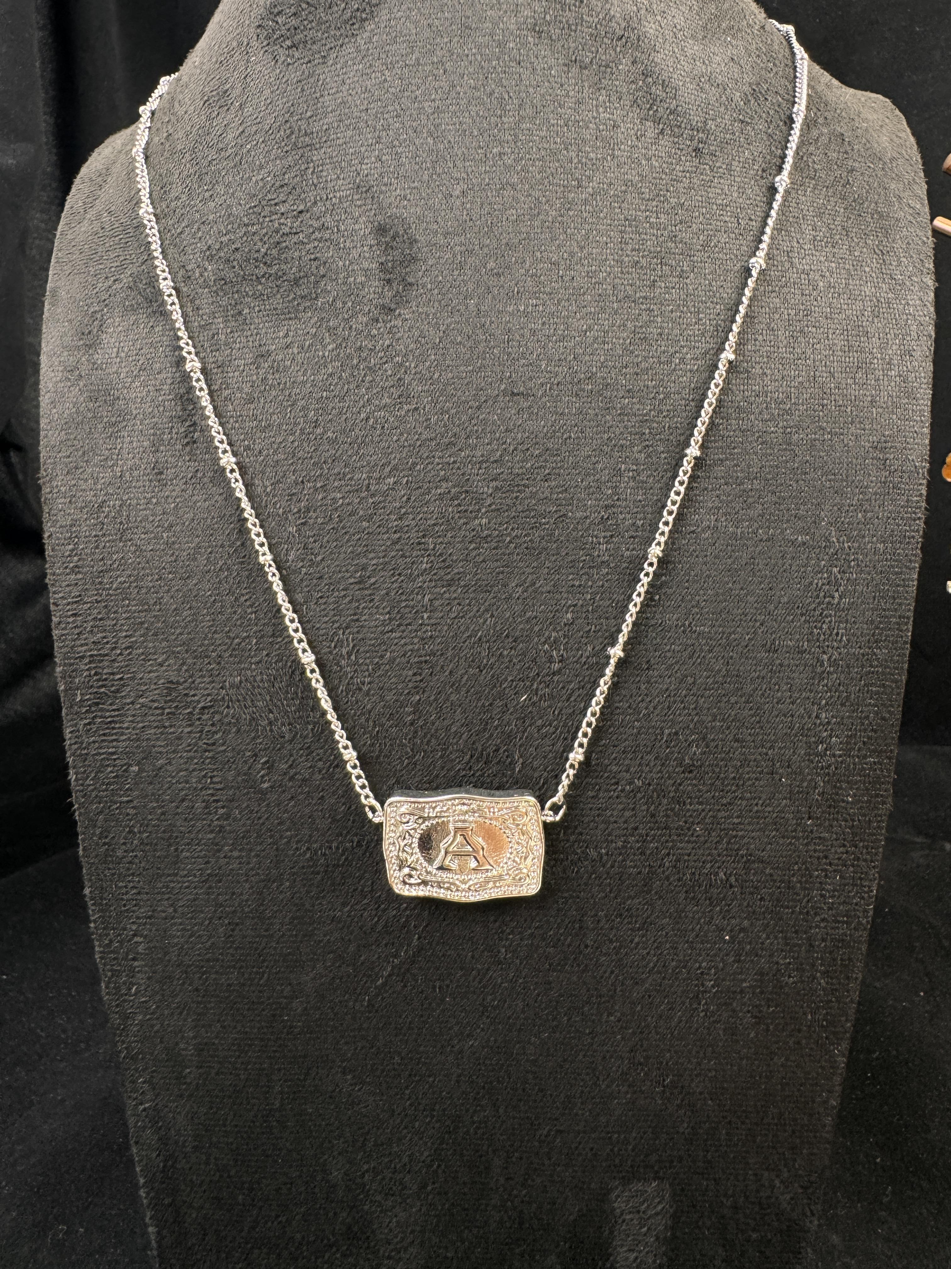 26-letter belt buckle necklace, embossed  necklace, belt buckle-shaped necklace, in stock