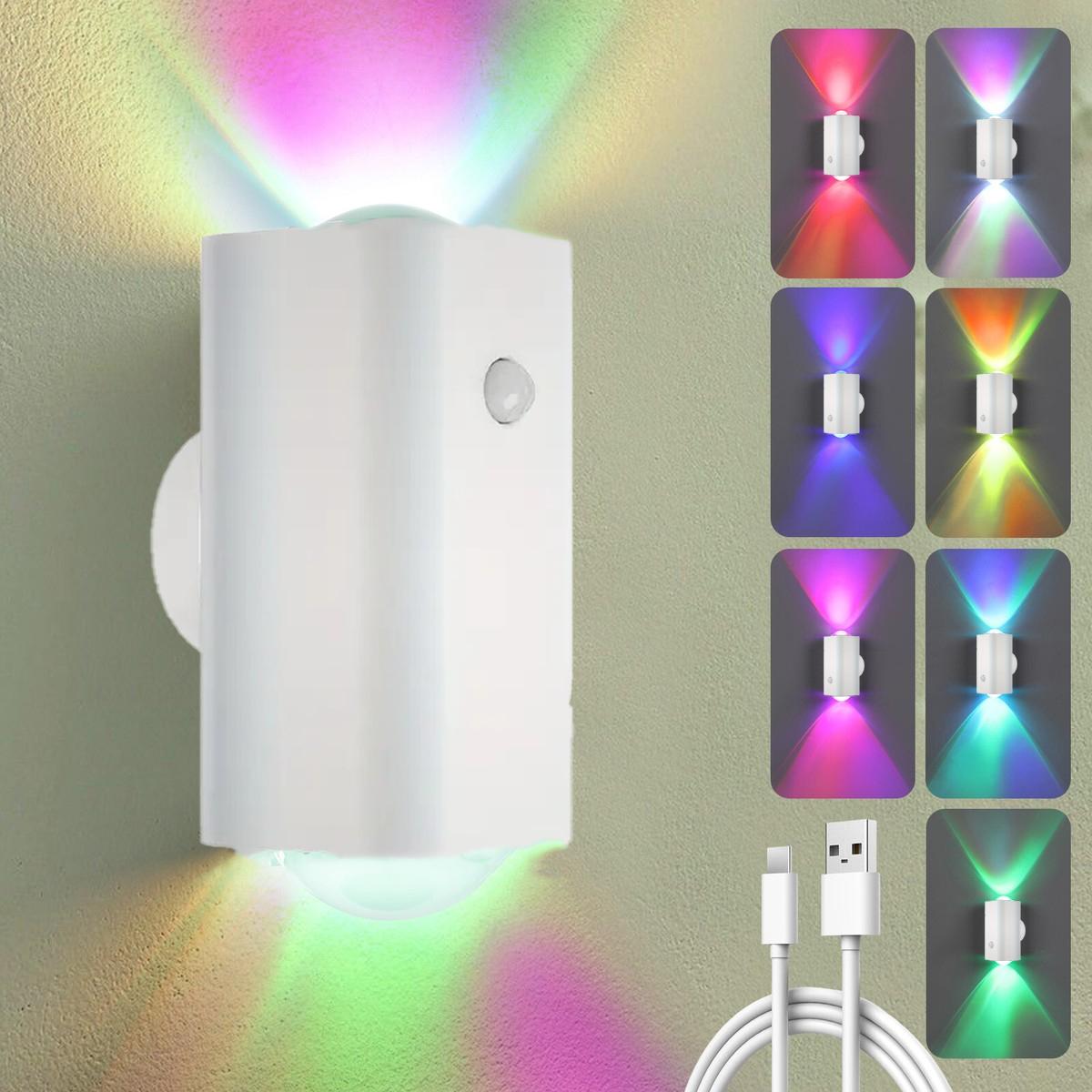 Smart LED Night Light with Motion & Light Sensors, RGB Wall Spotlight, USB Rechargeable, Magnetic Design for Bedroom, Game Room, Stairs