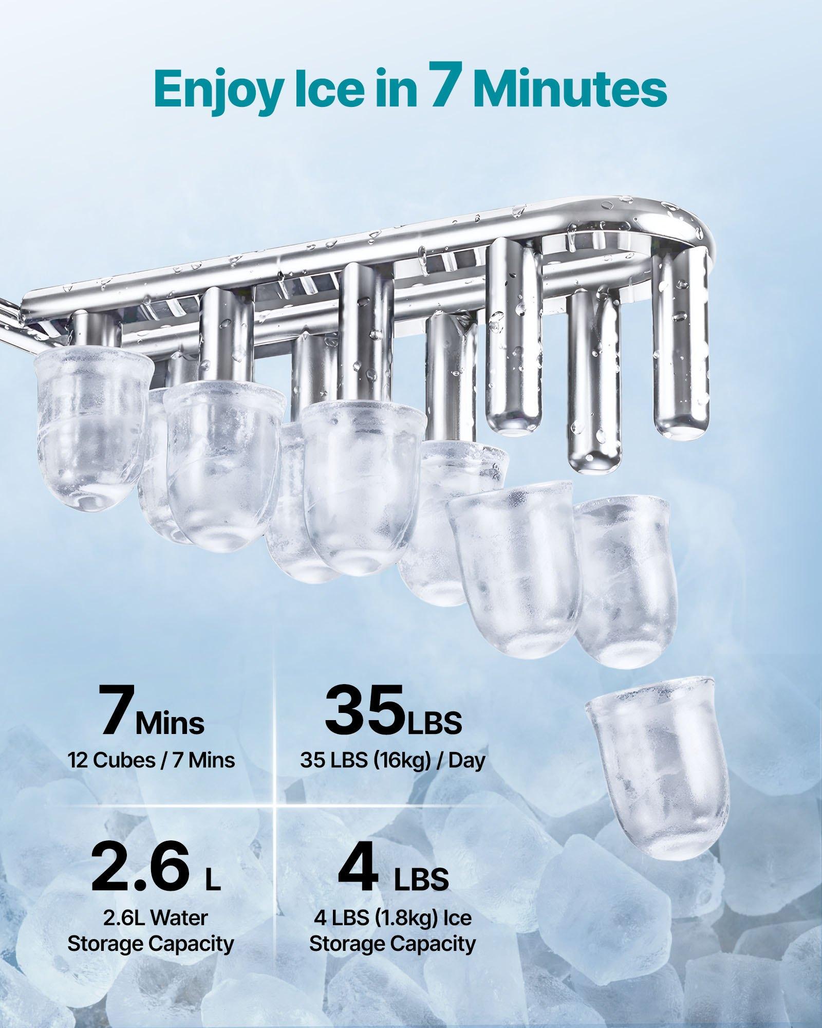 VEVOR Water Dispenser with Ice Maker, 3-in-1 Countertop Water Dispenser, 35 LBS/24H, 12 Cubes/7 Min Fast Ice Making with 4 LBS Storage, Bullet/Crushed Ices Cold-Water, for Home, Kitchen, Party