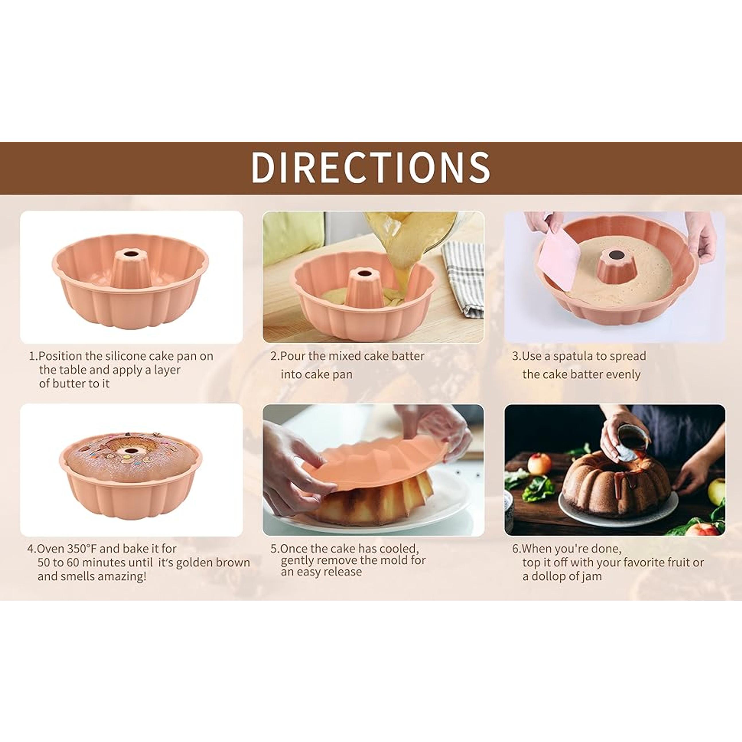 2 Pack Silicone Cake Pan Nonstick,10 Inch, Silicone Cake Molds,Pound Cake Pan, Baking Cake Pan for Jello,Gelatin,Cake,Brownie and Bread（Pink+Blue）