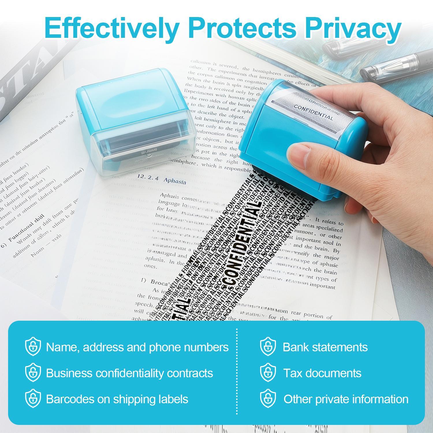 Identity Protection Roller Stamp Identity Theft, Confidential, Privacy Roller Stamp Information Blocker and 3 Pack Refill Ink for ID Account Data Address Security