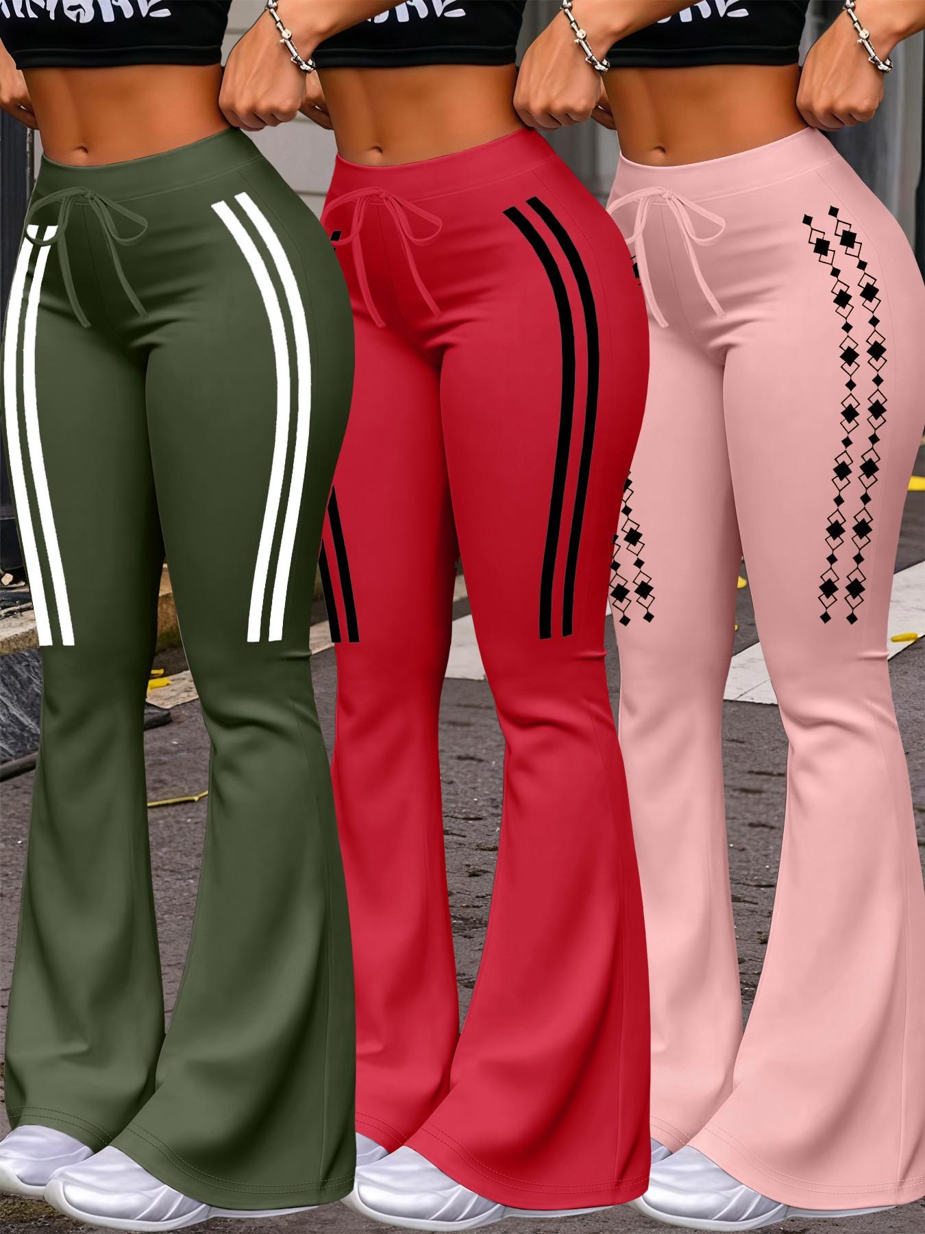Women's Casual Fashion Long Pants, Unique Print, Fit, Drawstring Waist, Milk Silk Yoga Pants, All-Season Wide Leg Jogger Pants