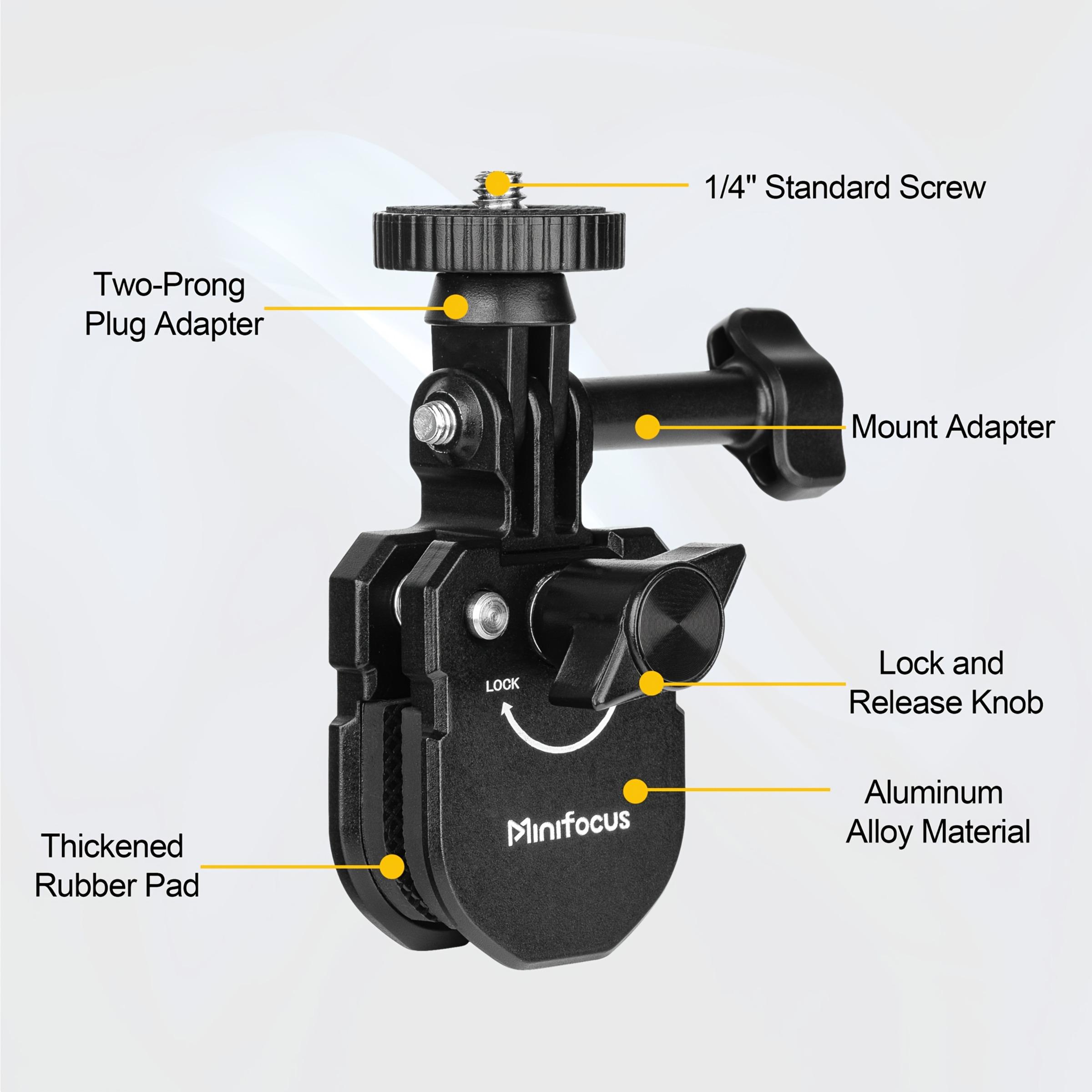 Motorcycle Windshield Camera Mount Holder, Aluminum Alloy, Quick Release + 1/4" Adapter, Compatible with Gopro Dji Insta360