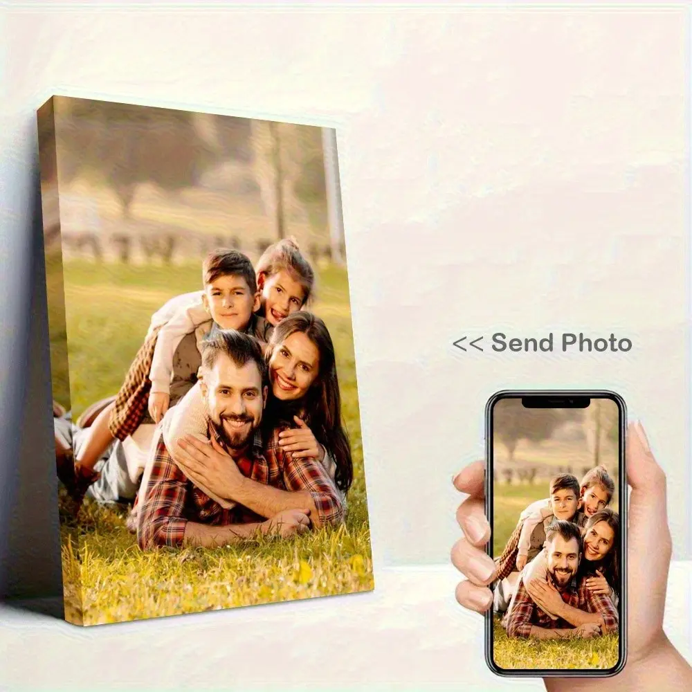2D Flat Custom Photo Upload Wooden Photo Frame - Fade-Resistant Canvas Personalized Photo Gift, Home Decor Wall Decoration, Bohemian/Art Deco Style, Easy-To-Install Hooks, Upload Your Own Photos, Suitable for Bedroom