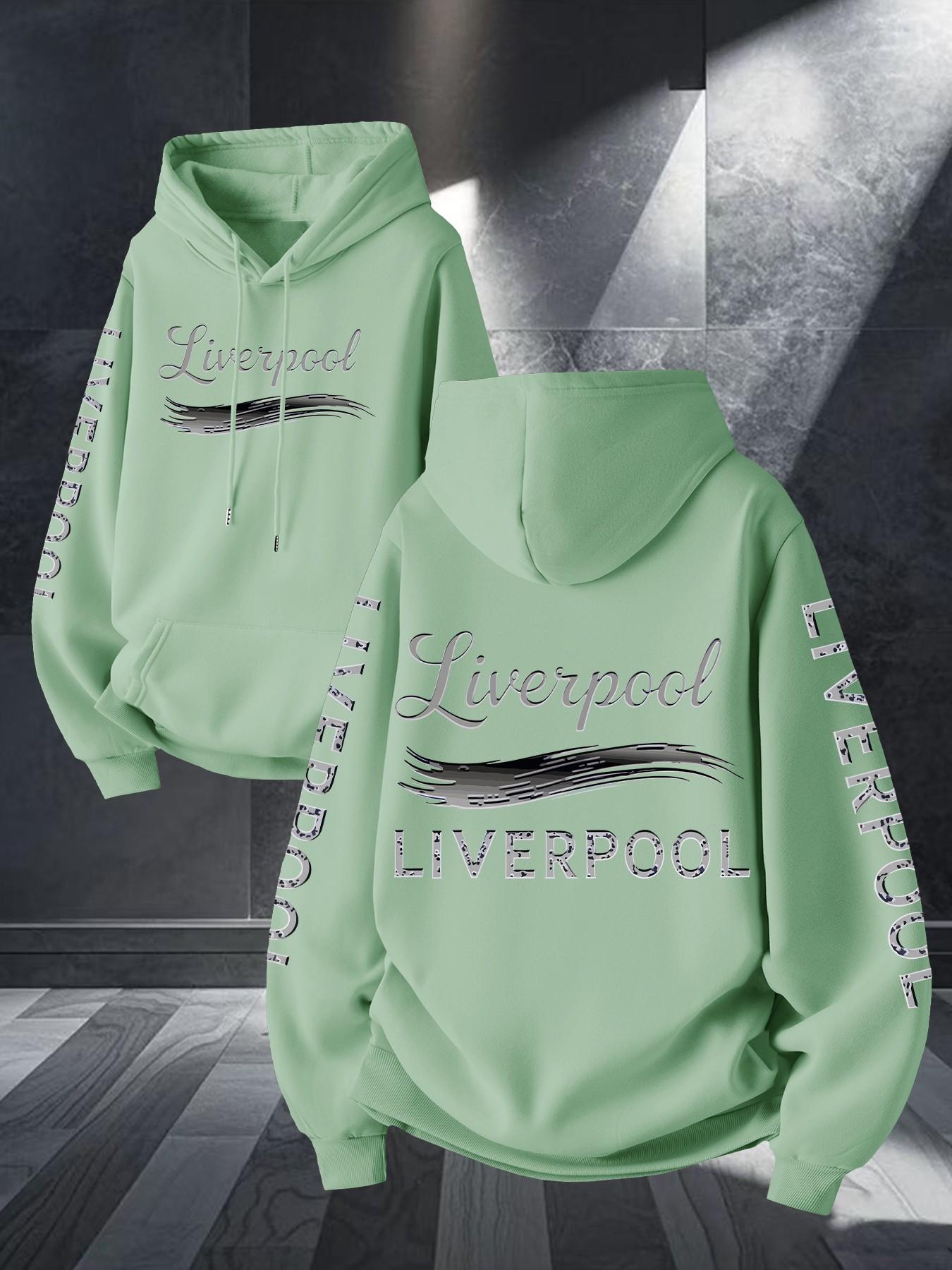Liverpool Art Brush Print Hoodie, Unisex Long Sleeve Casual Sweatshirt, Geometric Pattern, Kangaroo Pocket, Fall & Winter Streetwear