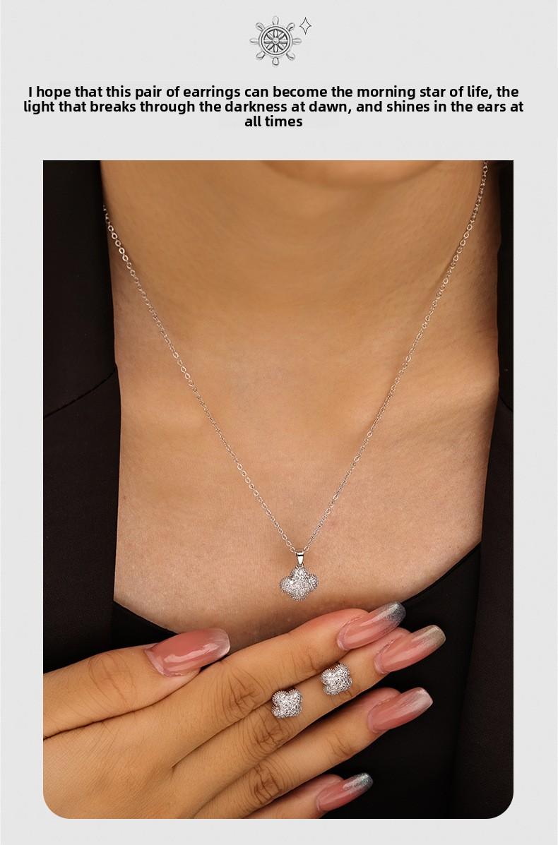 Shiny Pearl Copper Earrings and Necklace Set, Brushed Four-leaf Clover, Non-fading, Women's Light Luxury High-end Cross-border Jewelry