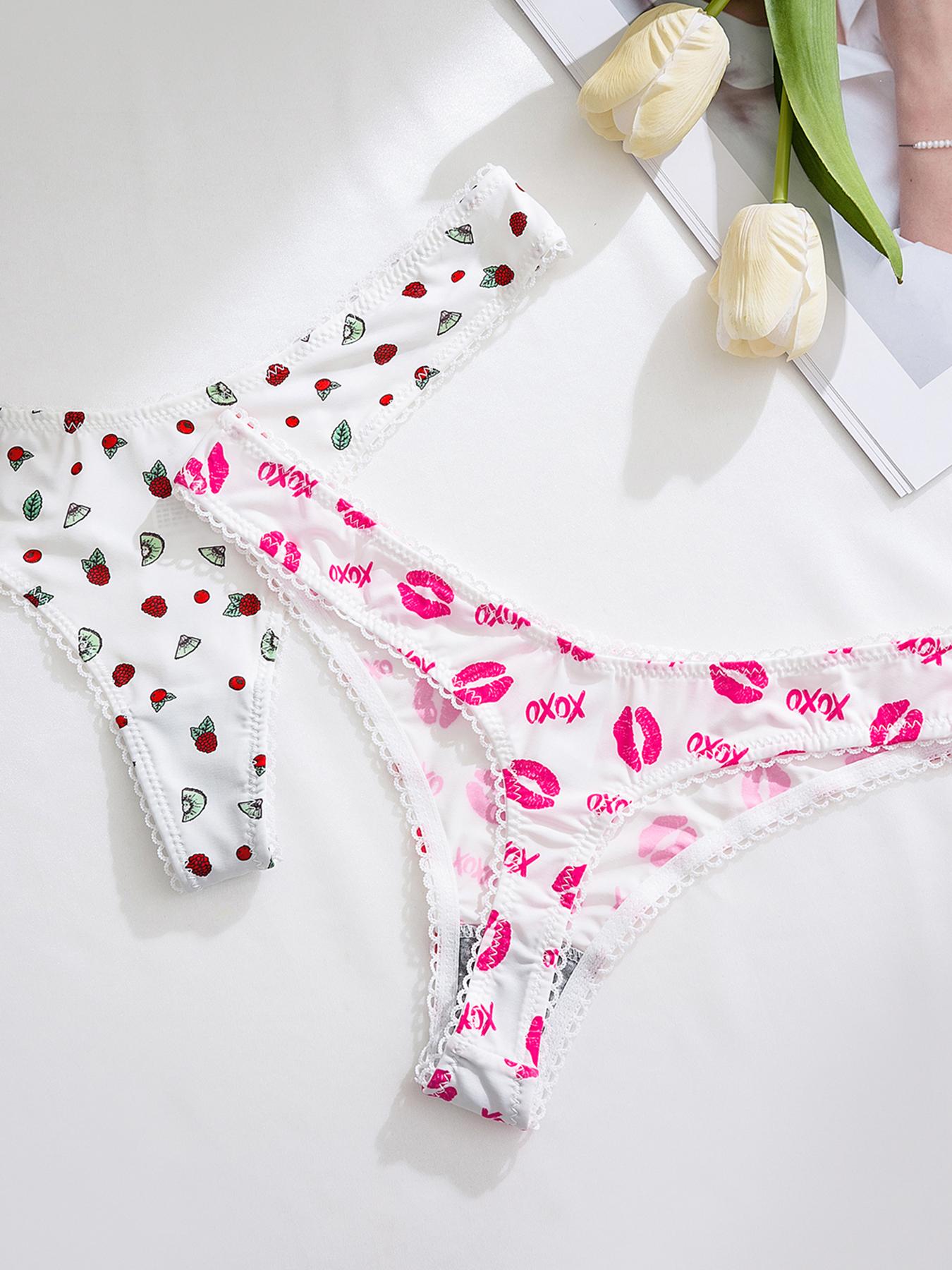 Women's All Over Print Contrast Lace Panty, 2025 New Style Soft Comfy Breathable Cute Thongs for Daily Wear, Underwear for All Seasons, Underwear for Women, Soft Comfy Panties, Fashion Comfy Underwear