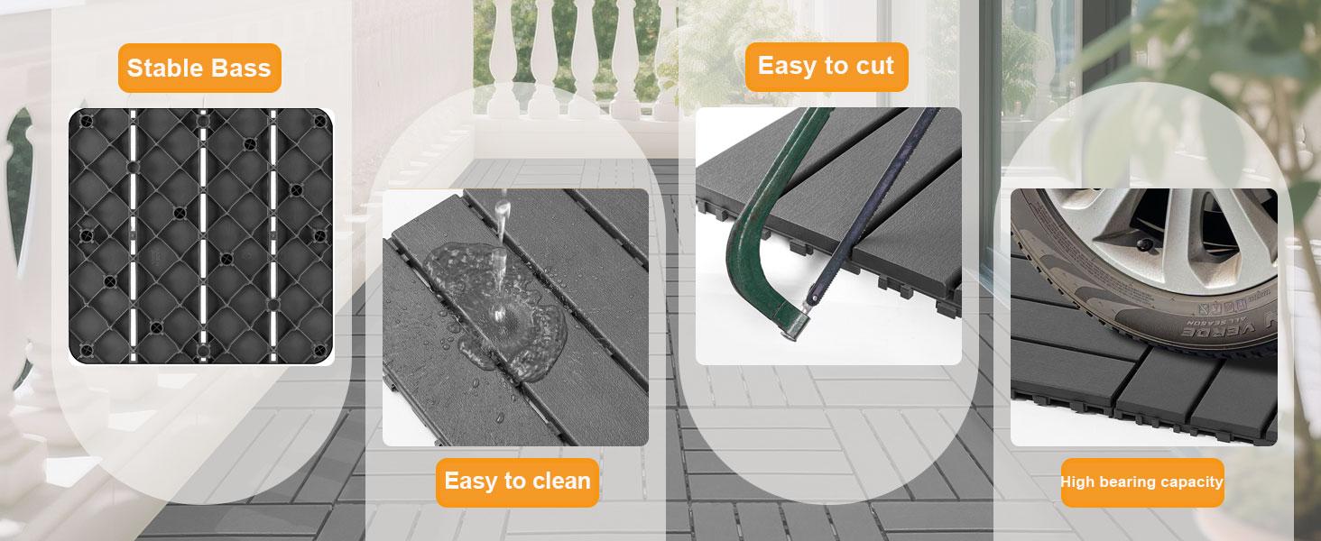 33Pcs +11Pcs Interlocking Deck Tiles Easy Quick Installation for Porch Poolside Outdoor Indoor Balcony Backyard Easy to Clean Supplier Warranty 44Pcs per Box