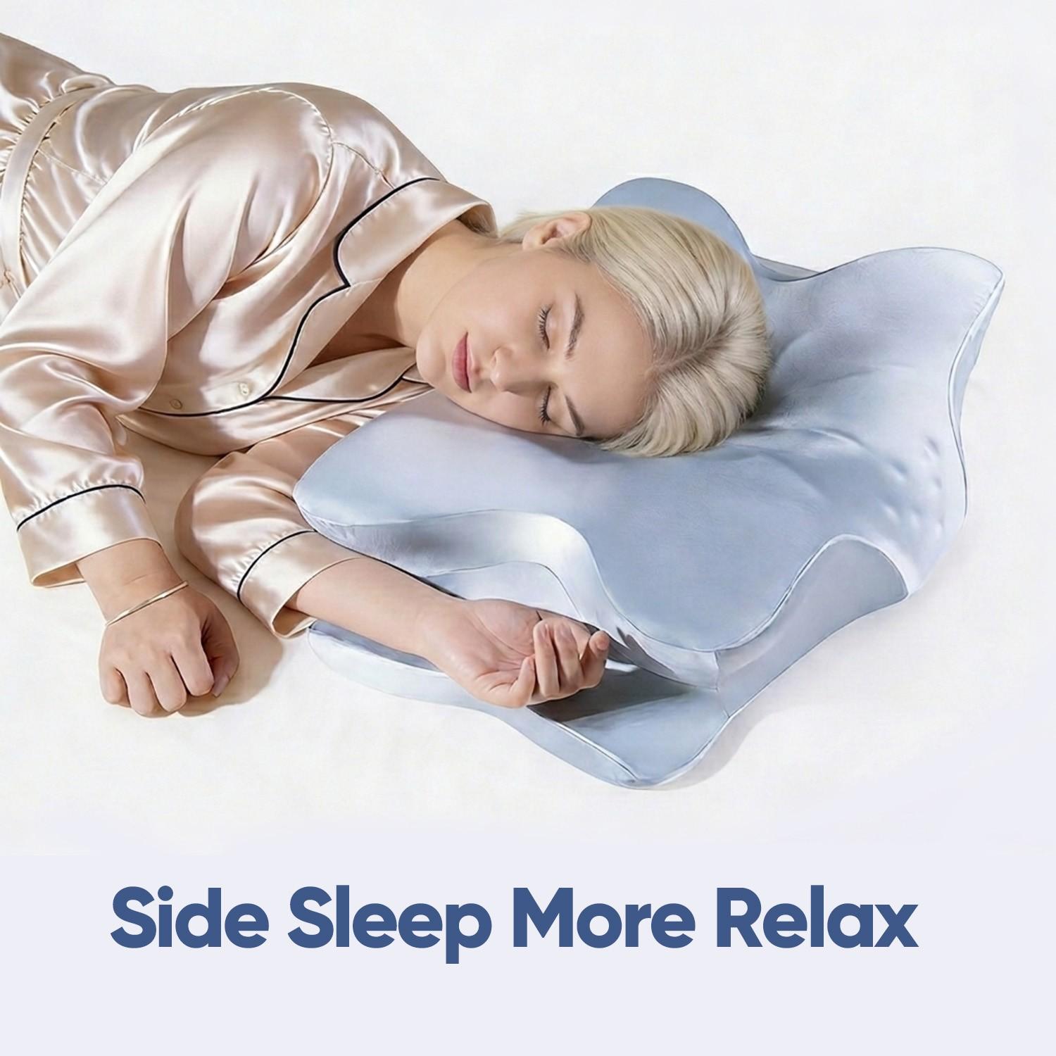 Silk Contour Pillow, Double-Sided Memory Foam Pillow, Contoured Memory Foam, Soft Pillow Surface, Fills Neck Space, Suitable for Side Sleepers, Removable and Breathable Pillowcase, Provides Hand Rest Area for Stomach Sleepers