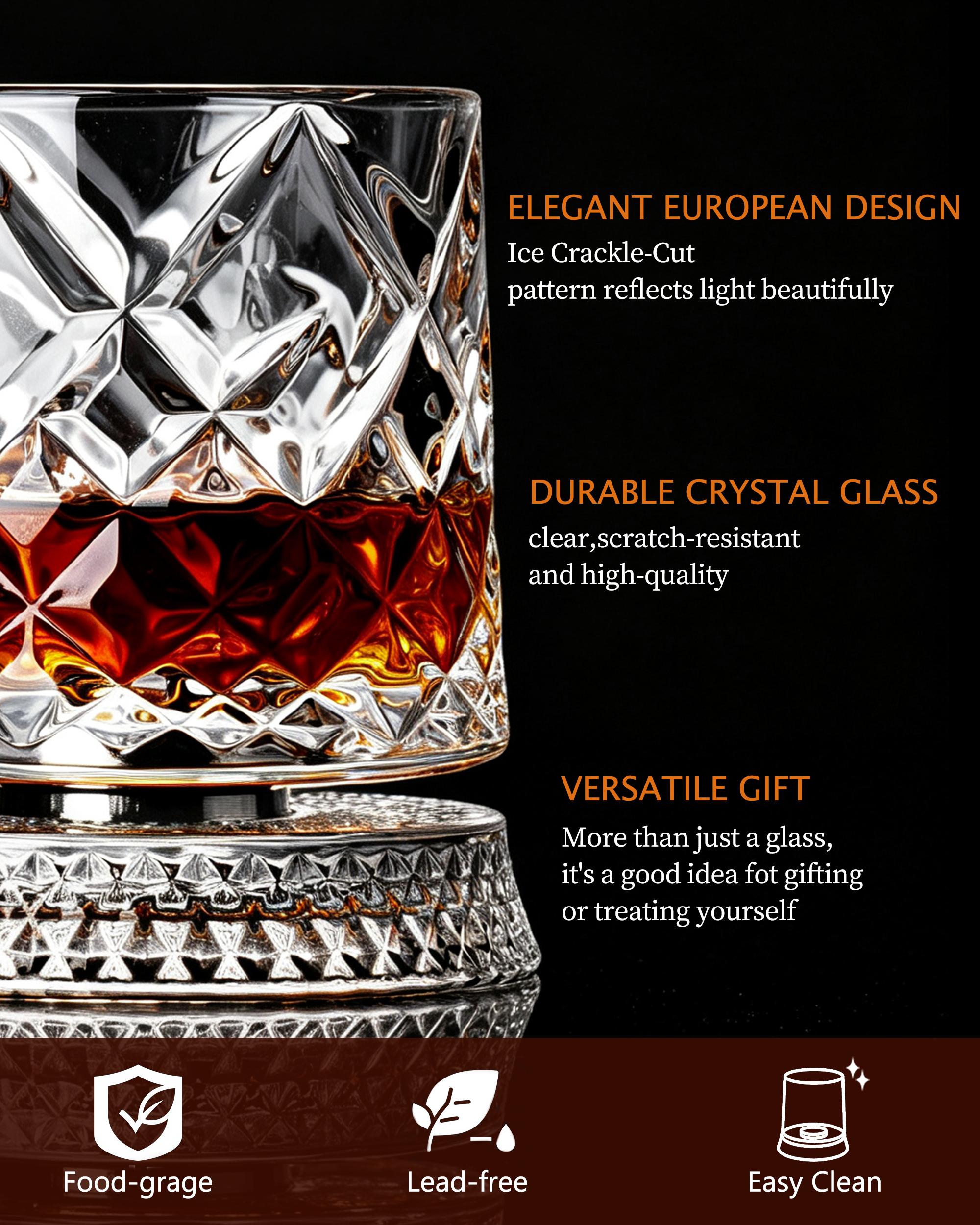 360° Spinning Whiskey Glass Set – 2 Crystal Glasses with Ice Ball Molds & Gift Box | Stress-Relief Bourbon Scotch Glassware  for Wine Whiskey Lovers, Any Occasion,Perfect for Halloween, Trick-or-Treat Parties, Spooky Home Décor & Holiday Gifts