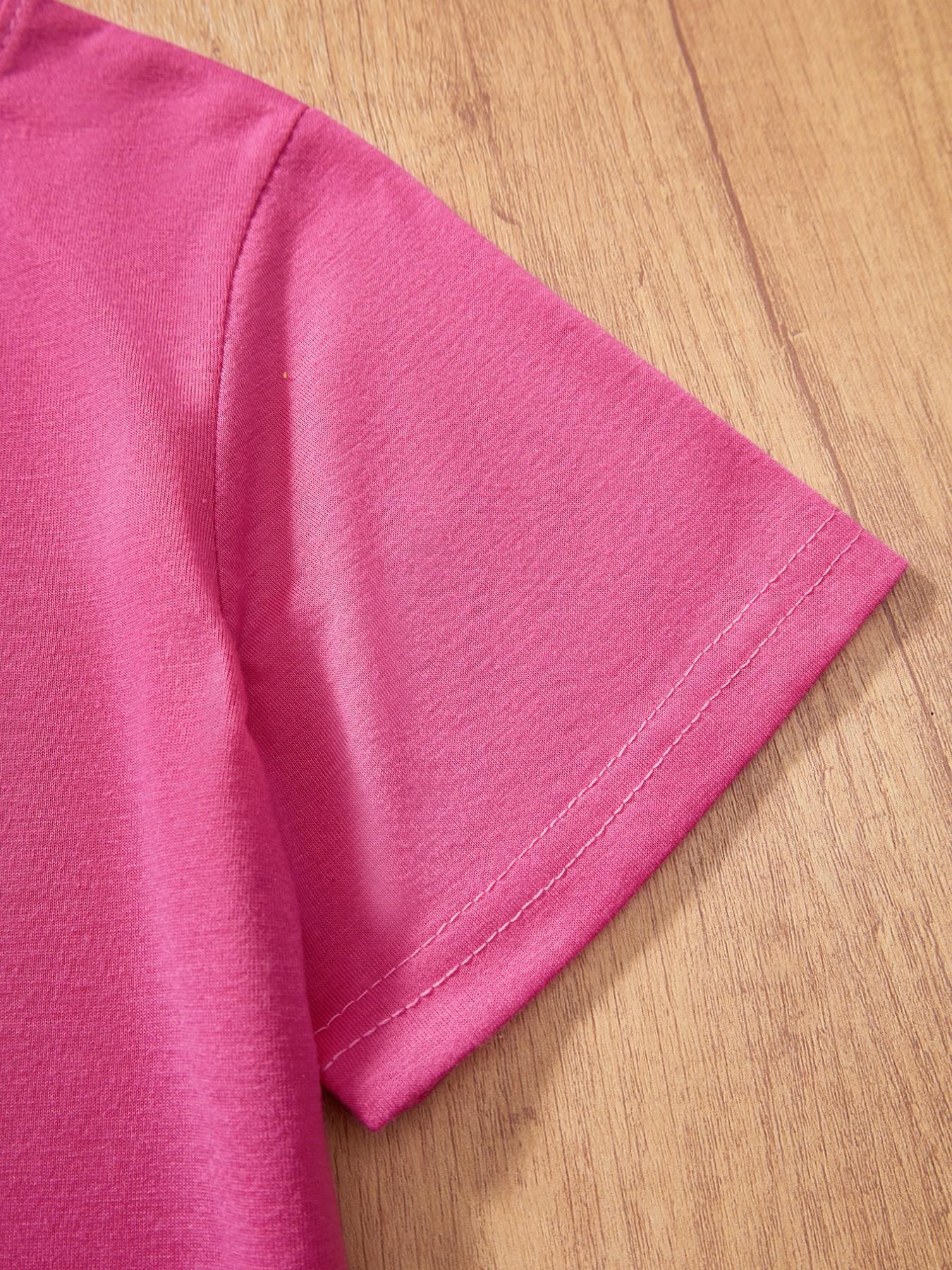 Girls' Kpop Print 2-Piece Set, Casual Sporty Short Sleeve Top & Bell Bottom Pants, Comfortable Elastic Waist, Spring Summer