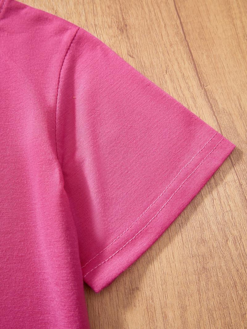 Girls' Kpop Print 2-Piece Set, Casual Sporty Short Sleeve Top & Bell Bottom Pants, Comfortable Elastic Waist, Spring Summer