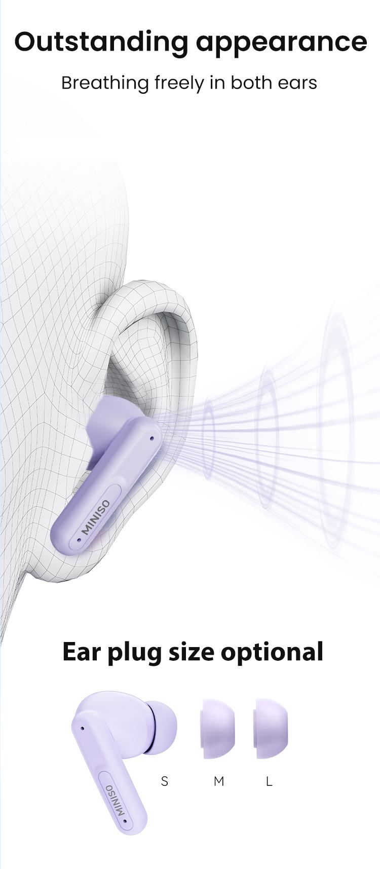 MINISO X50 Bluetooth Headphones True Wireless Earbuds 60H Playback LED Power Display Earphones IPX5 Waterproof in-Ear Ear buds with Mic