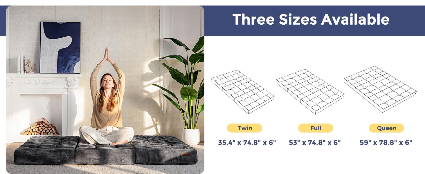 MAXYOYO Tri-Fold Mattress, 6 Inch Tufted Folding Mattress Full Foam Bed, Foldable Floor Mattress Guest Bed Mattress Topper Portable Camping Sleeping Couch