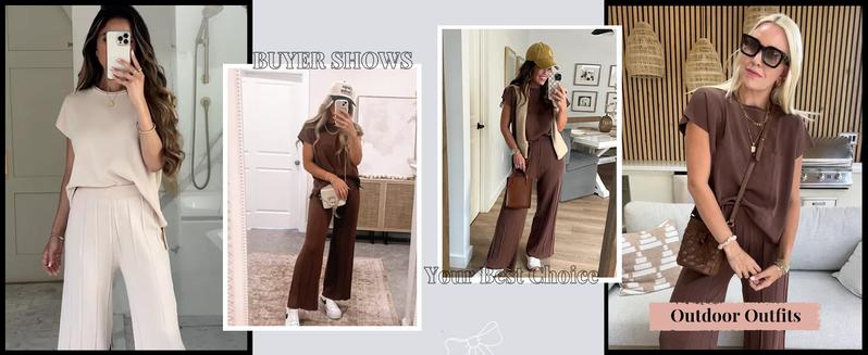 SCUSTY Women's Two Piece Outfit Summer Knit Pullover Top High Waisted Pants Set Sweatsuits