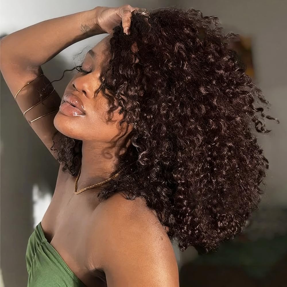 Burmese Curly Crochet Human Hair Pre-Separated Invisble Micro Loop Human Crochet Hair Extensions Seamless and Knotless Feather Crochet Human Hair  4# Medium Brown 100 Strands(2 Pack 120g)