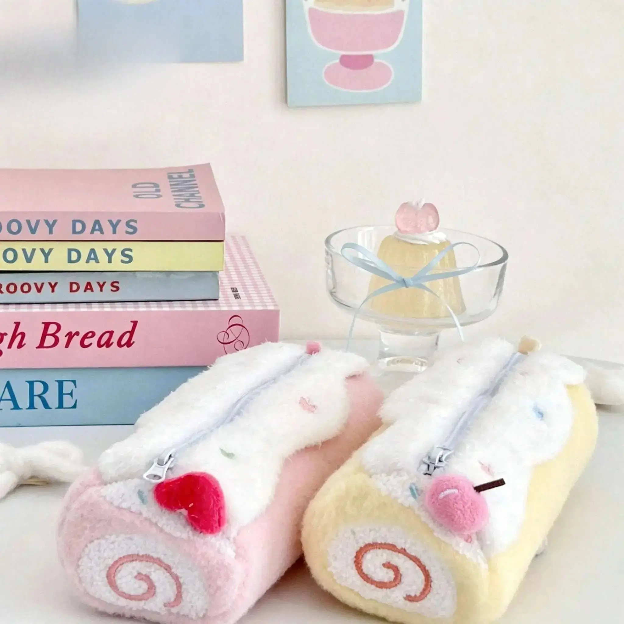 Kawaii Plush Pencil Case for Girls, Cute Fuzzy Pencil Pouch with Heart Charm Design, Soft Aesthetic Makeup Bag and Stationery Organizer, Y2K School Supplies Storage Pouch for Students, Office, Travel and Daily Essentials