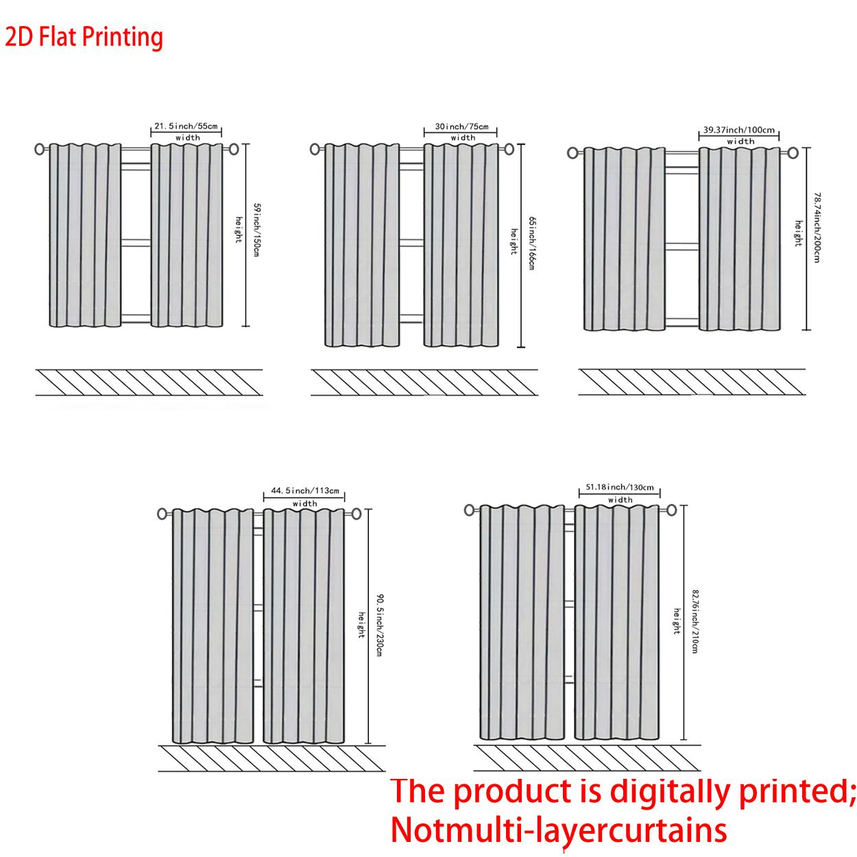 2 pieces, 2D flat printing, polyester materialFlower DecorationPatterned print, light-filtering curtains, Window Curtain, suitable for decorating bedrooms, living rooms, and other settings; features a rod pocket design for easy rod installation.