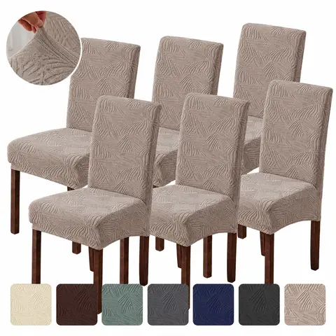 Multi-Size Universal Patterned Stretch Jacquard Dining Chair Seat Covers (Set of 2/4/6/8) with Elastic Band, High-Stretch Soft Removable Washable Fitted Parsons Protector Covers for Dining Room, Protector Cover Dining Chair Slipcovers