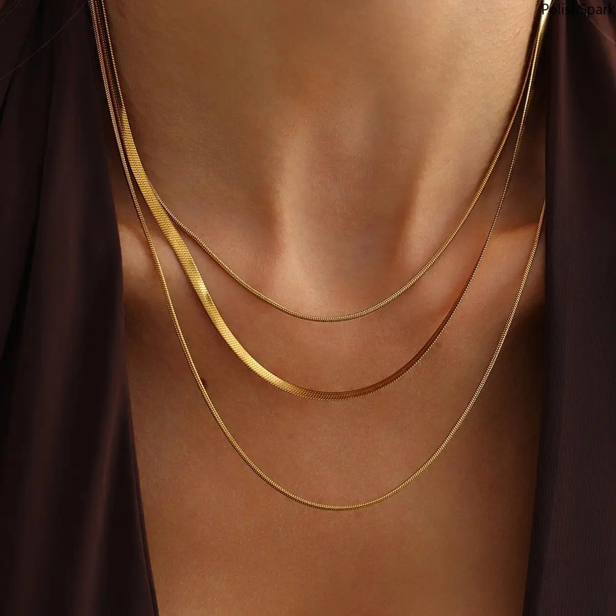 Women's Gold Layered 4-Piece Necklace Set, Stainless Steel Removable Multi-Chains (Snake, Figaro, Cable Links), Adjustable Length Choker, Tarnish Proof Jewelry with Non-Fade Finish, Ideal Everyday Accessory & Holiday Gift Option (01 Gold 7147Ag), Adjustab