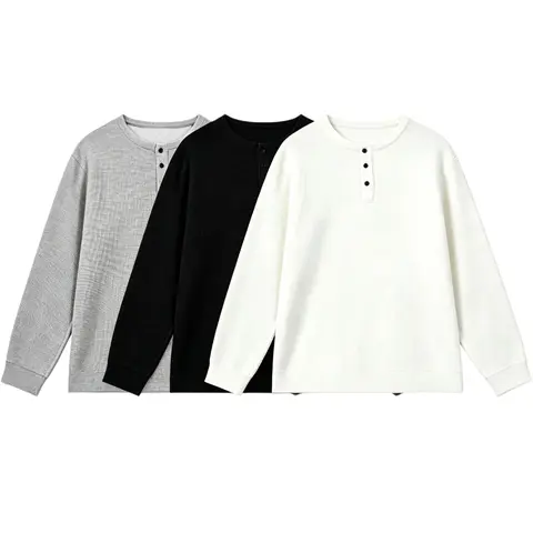 3-Pack Men's Knit Henley Shirts, Classic Solid Long Sleeve Button Neck Pullover, Soft Knitted Fabric, Casual Daily Comfort Tops, Button Up Knit