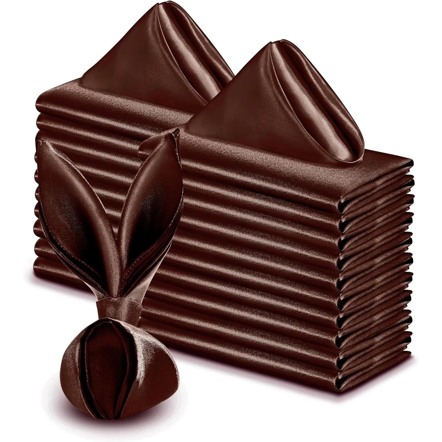 50 Pack Chocolate Brown Satin Napkins 17x17 Inch Wedding Dinner | Silky Smooth With Shiny Finish, Foldable Into Various Shapes, Seamless Edges, Machine Washable Wrinkle And Fade Resistant