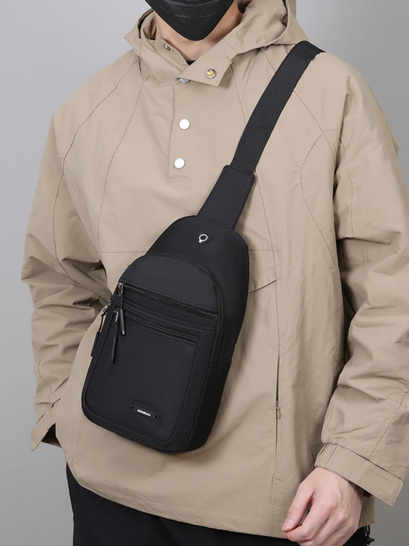 Men's Casual Nylon Chest Bag, Multi-Functional Zipper Pouch, Comfortable Outdoor Sports, Cycling, Commuting, Adjustable Strap Backpack