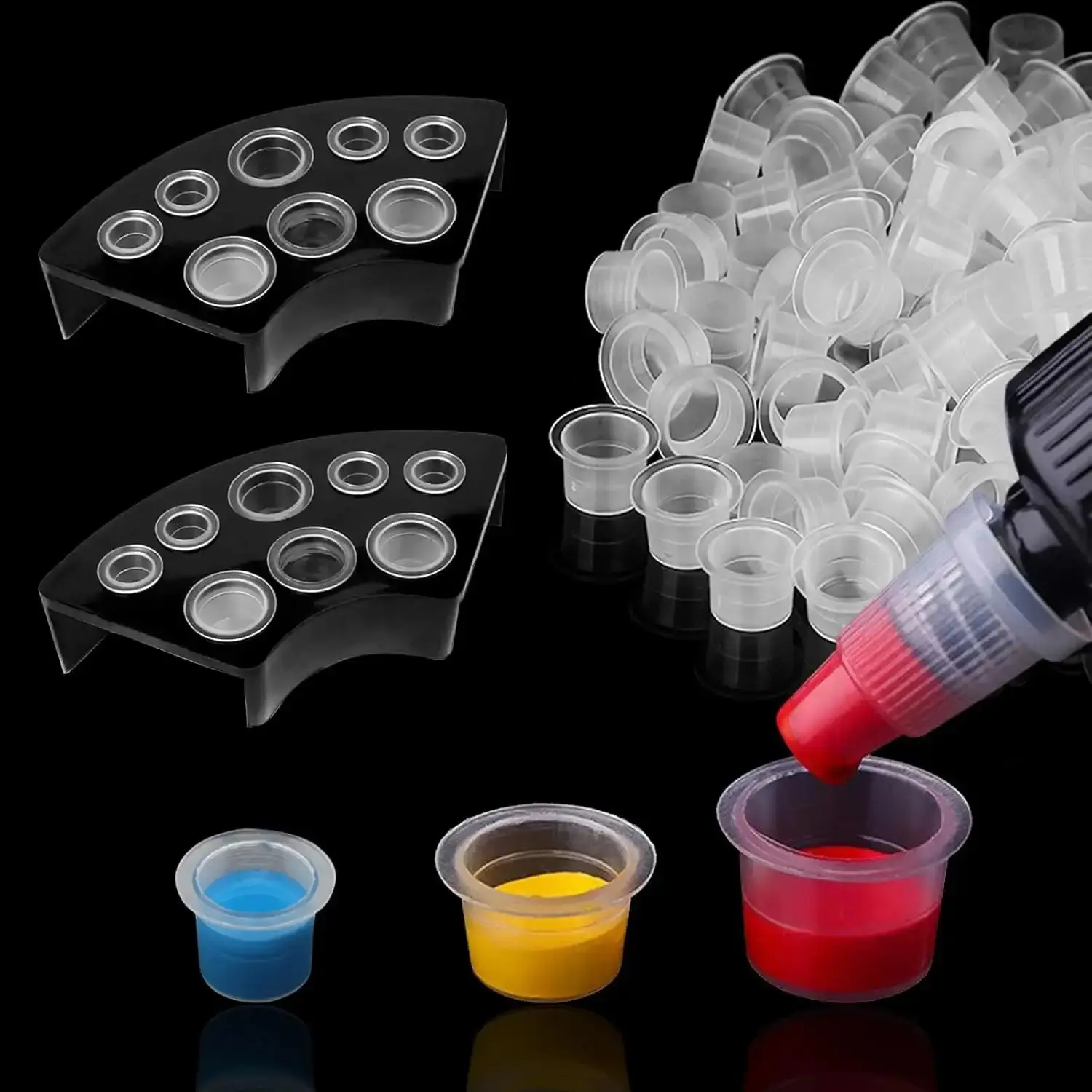 600pcs Tattoo Ink Caps Cups with 2pcs Tattoo Ink Cups Holder - Mixed Size Tattoo Pigment Caps Cups with Wide Cup Edge Tattoo Ink Set