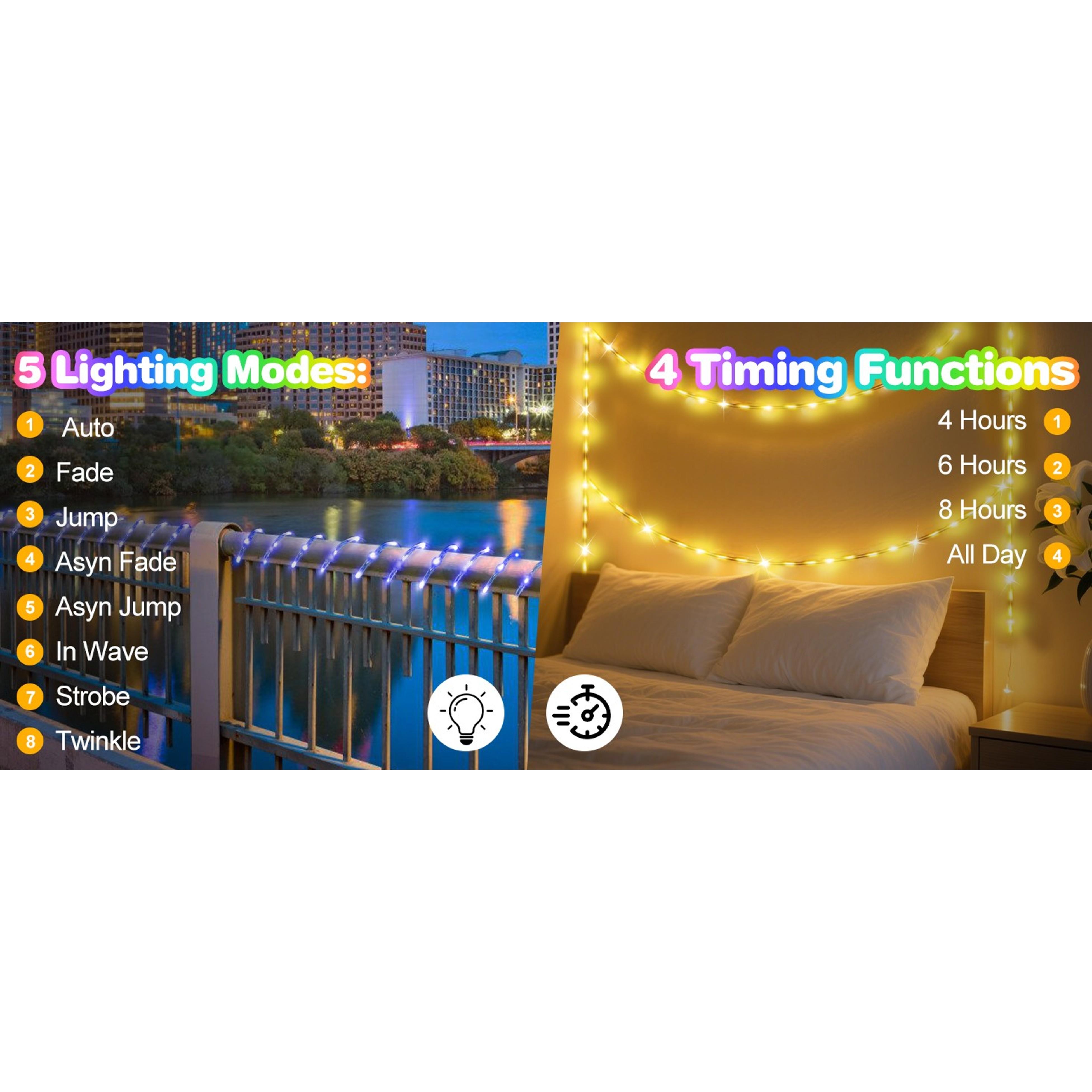 50FT 150 LED Solar Rope Lights, 18 Colors with Timer, 5 Modes, Waterproof Remote Control String Lights for Outdoor Camping Classroom Party Festival DecorationGift