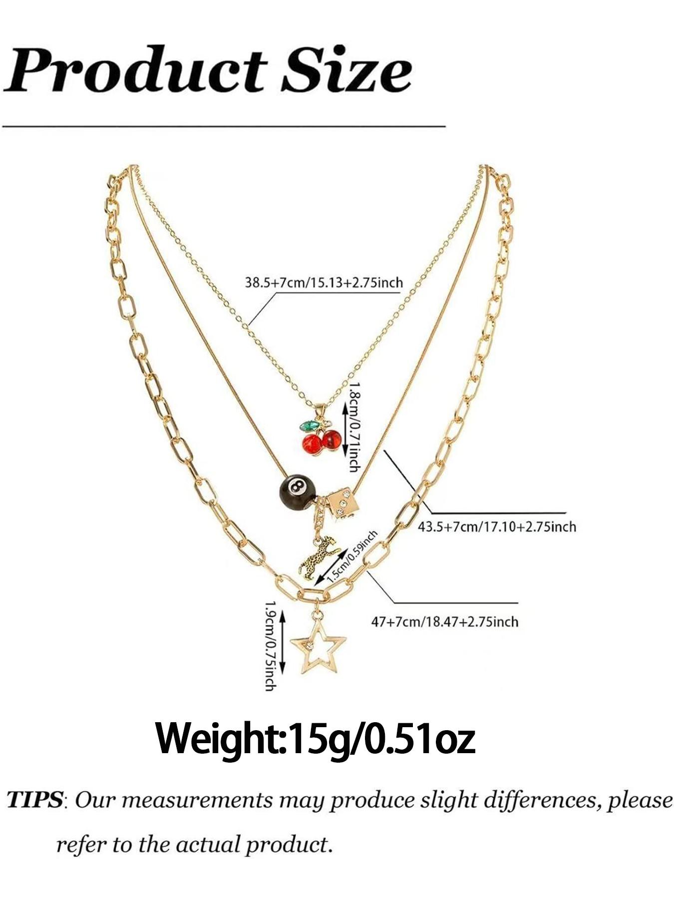 Y2K Necklaces Jewelry Gold Cherry Necklaces for Women Chunky Charm Streetwear Star 8 Ball Stackable Leopard Cheetah Dice Layered Gold Dainty Statement Chain Choker Trendy Birthday Jewelry Gifts