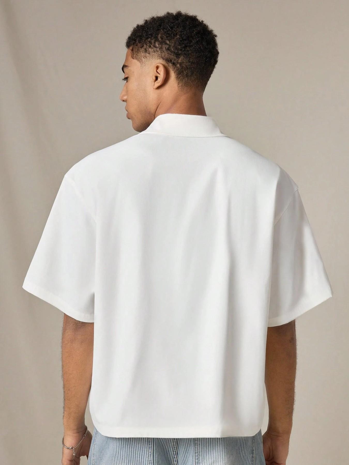 Unisex Colorful Daisy Embroidered Short Sleeve Shirt, American Style Loose Fit Collared Open Front Top, Couples Summer Casual Wear