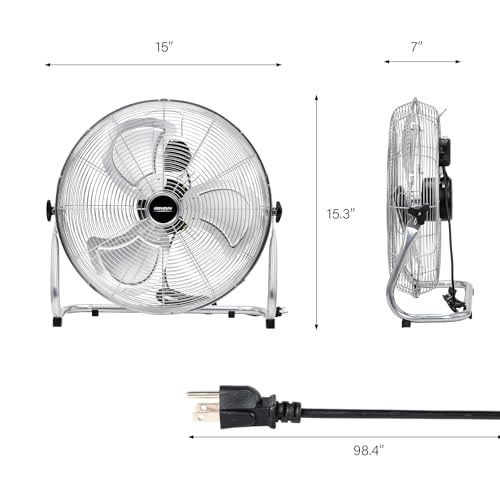 ROVSUN 20'' Floor Fans, High Velocity Heavy Duty Metal Industrial Floor Fan for Commercial & Residential, High Power Fan with Adjustable Tilt, Metal Box Fan for Garage, Gym, Bedroom, Shop, UL Listed