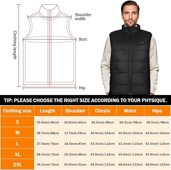 Heated Vest for Men Women, 8 Heating Zones, 3 Temperature Controls, USB/DC Rechargeable, Waterproof, Down Cotton Filling, Hunting Skiing Winter Outdoor Heating Vest with 10,000 mAh Battery - Polyester Clothes
