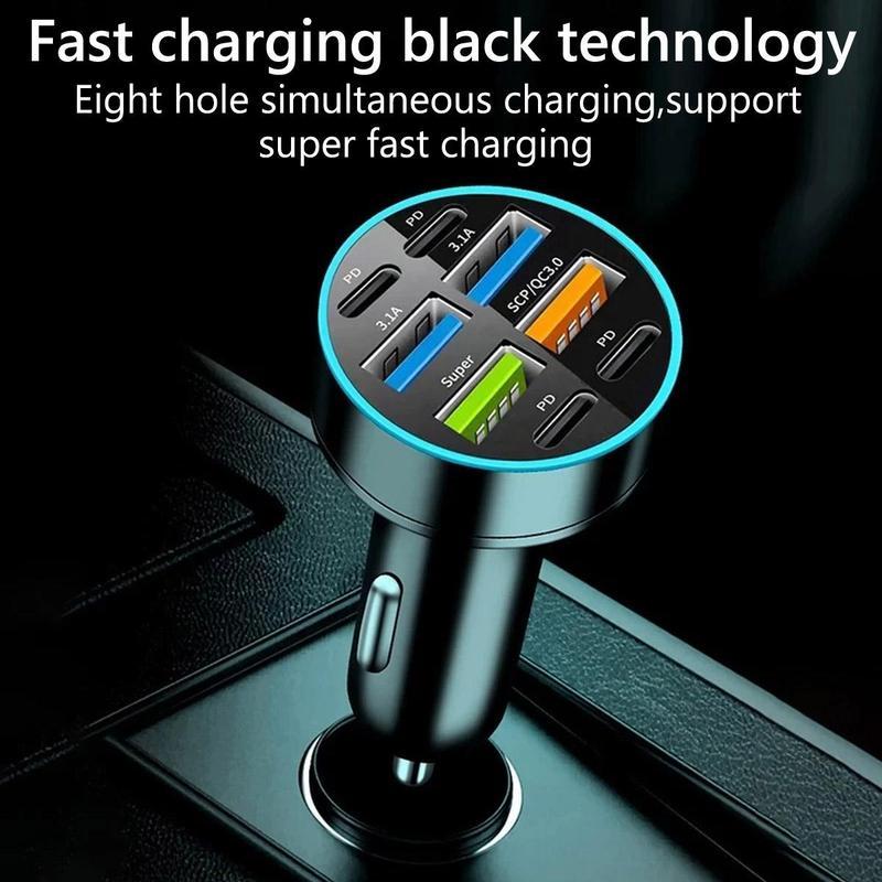 8-Port USB C Automotive Charger, Rapid Charger, Mobile Phone Charger for Car, Multifunctional PD Fast Charging Car Adapter, Truck, SUV, Car Accessories, Gifts for Boyfriends, Car Essentials, Men Gifts #dealsforyoudays