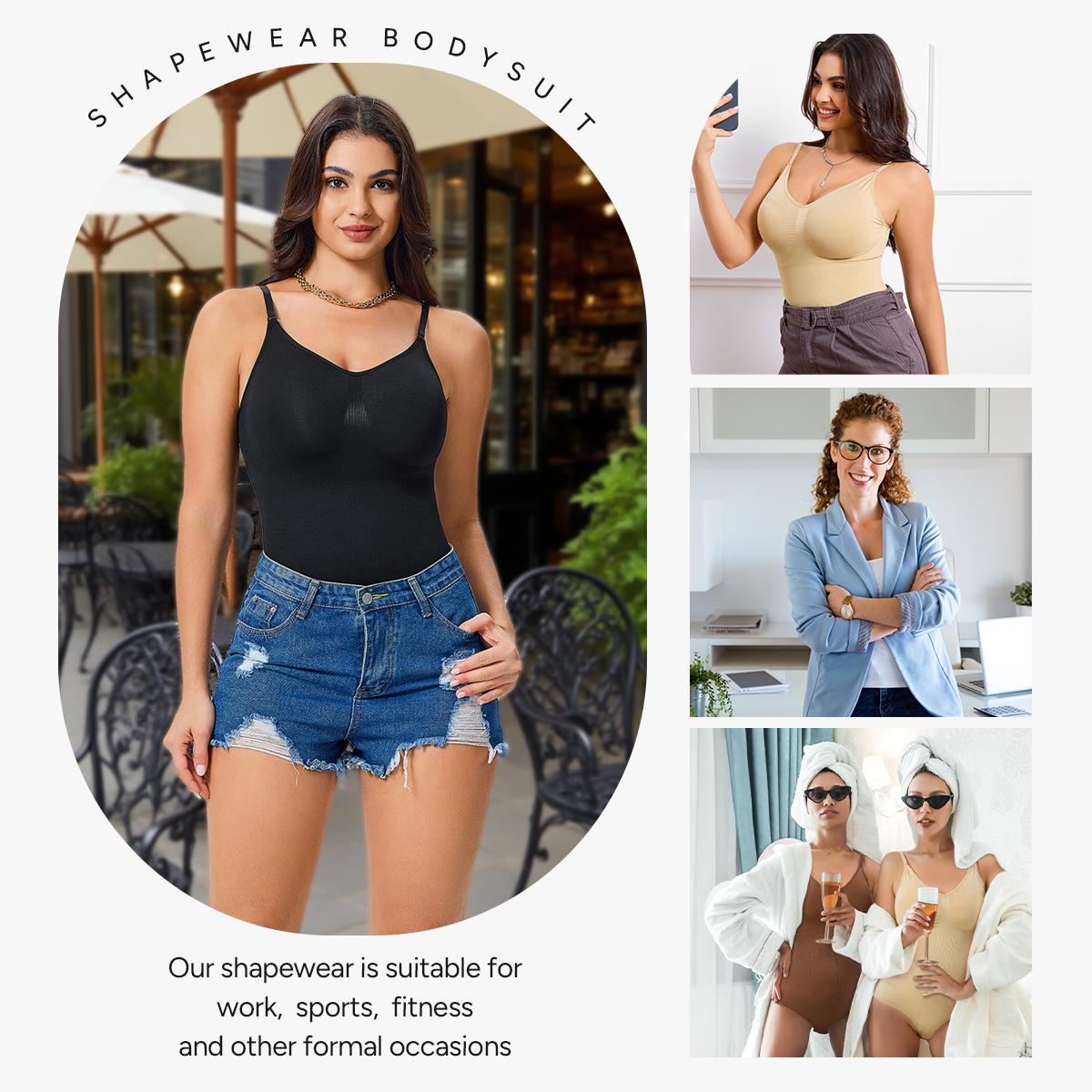 【LIVE】Nebility Women's V-Neck Shapewear Set - Seamless Bodysuit & Camisole, Hip Lift & Tummy Control, Basic Comfort Style High Waisted Shapers Spaghetti Strap