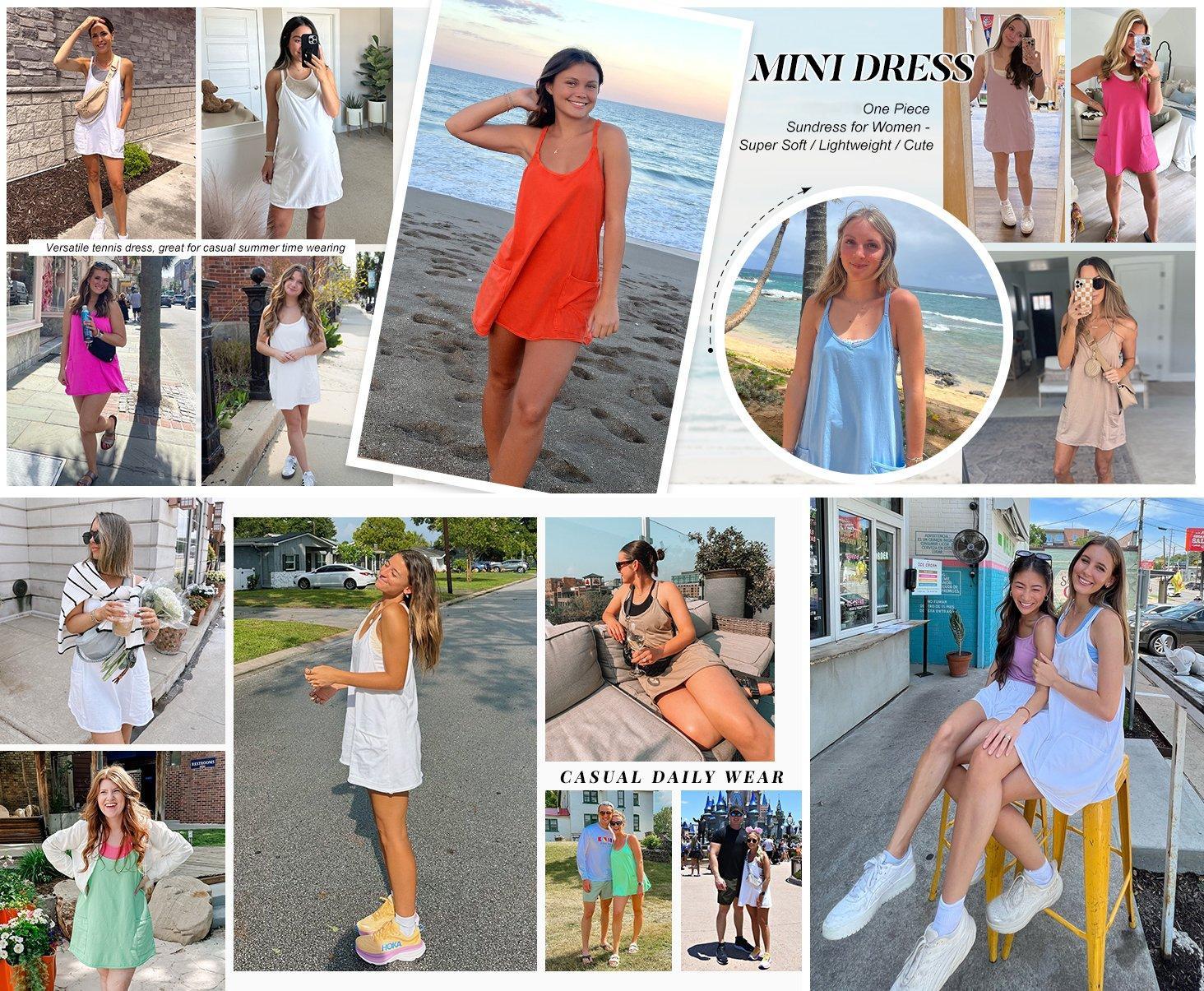 Tanming Women's Athletic Sleeveless Mini Dress with Built-in Shorts V Neck Spaghetti Strap Short Tennis Dress with Pockets Casual Mom Life Postpartum Style