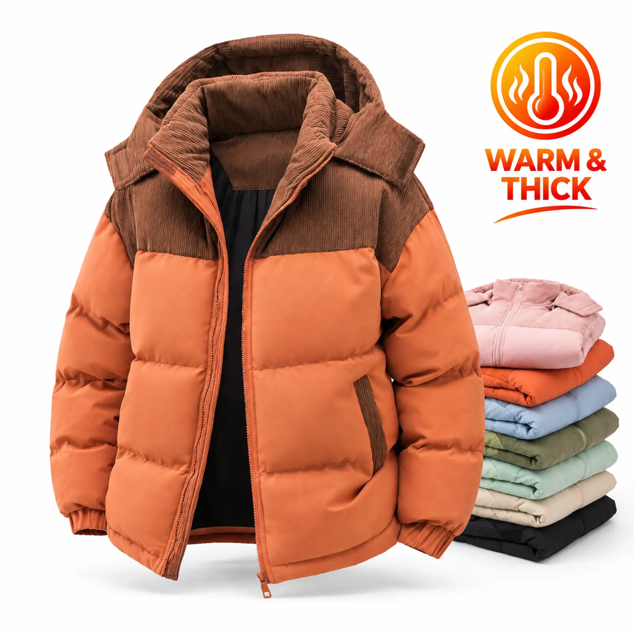 Women's Color Block Hooded Puffer Coat, Loose Thick Padded Winter Jacket, Windproof Casual Warm Outerwear