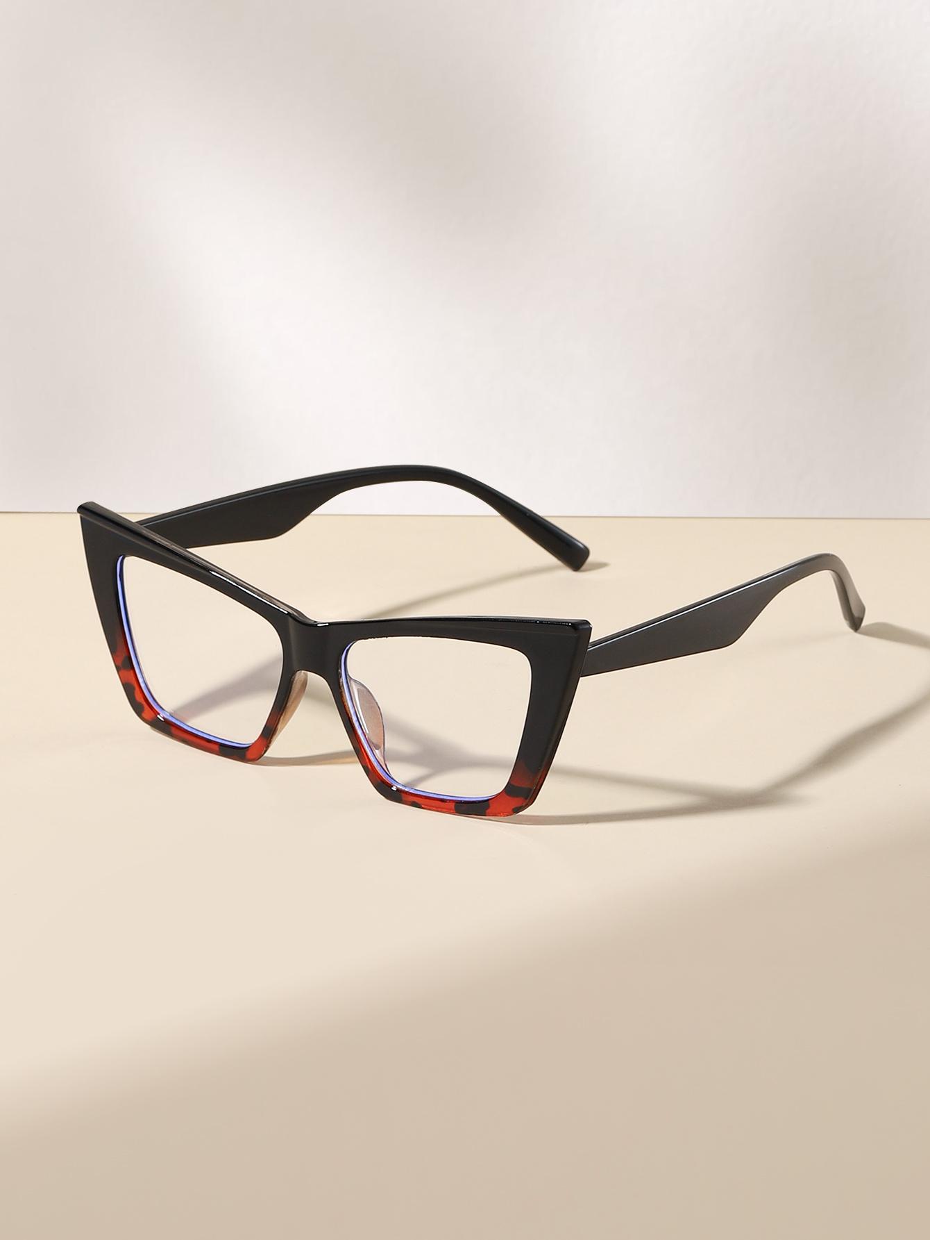 Women's Fashion Cat Eye Color Block Frame Glasses, Stylish Eyeglass, Casual Eyewear, Retro Style, Perfect for Students Daily Use, Clothing Accessory, Trendy Casual Eyeglasses