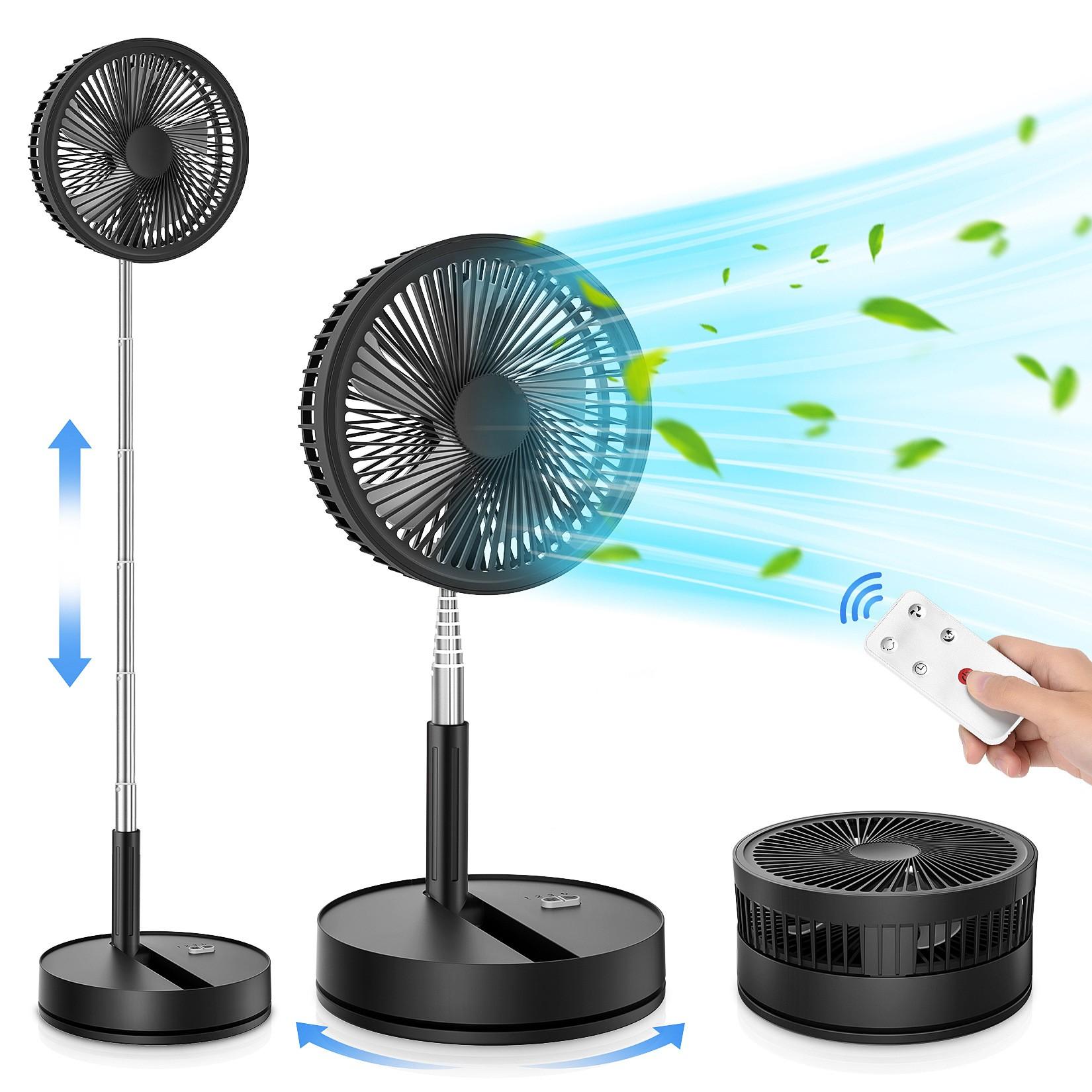 Standing Fan with Remote Control, Adjustable Head Rotation & Timer, Foldable Design, 3 Wind Speeds, Night Mode, Suitable for Living Room & Bedroom, Rechargeable Multifunction Fan