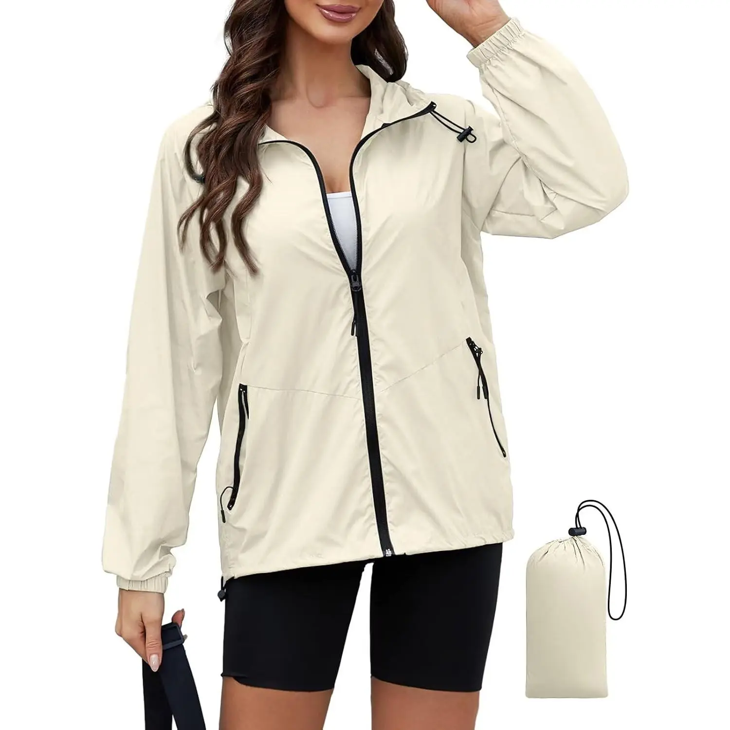 Women's Rain Jacket Packable with Hood Lightweight Travel XS-3XL ackable Raincoat Ultra Thin, Foldable, Zippered, Unlined, Fully Seams Taped,