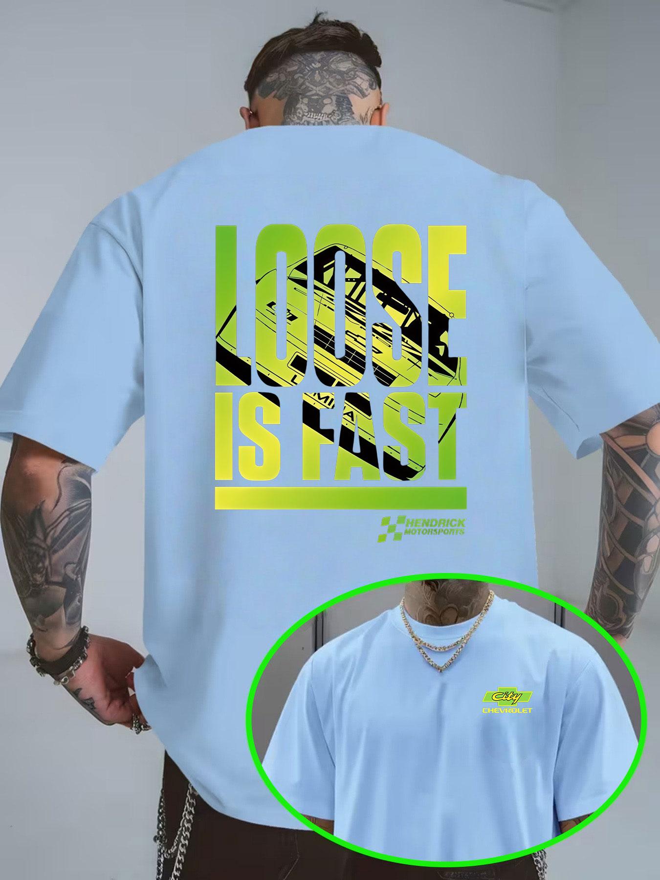 Men's Short Sleeve T-Shirt Summer Loose Fit, Racing Print American Motorcycle Style, Chevrolet Casual Long Top, All Seasons Wear