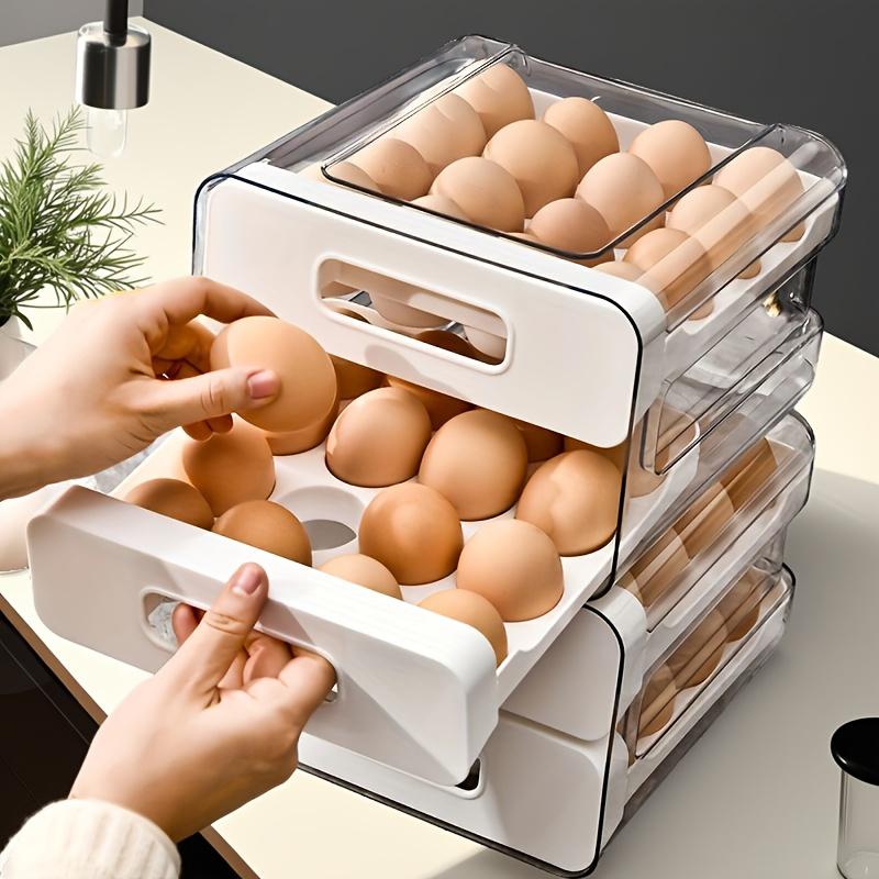 Large Capacity Refrigerator Egg Rack, 2 Layer Storage Box for 32 Eggs, Transparent Plastic Egg Tray, Fridge Organizer Container