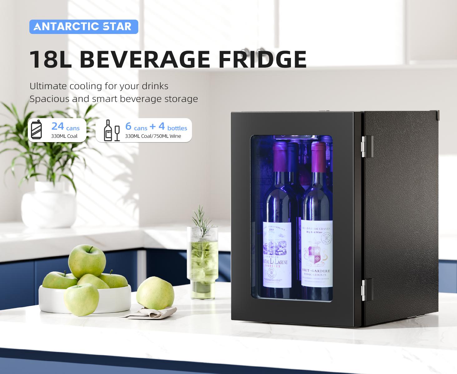 Antarctic Star 0.6Cu. Ft. Freestanding Wine Cellar Mini Fridge, 4-Bottle Red Wine with 6-Can Beverage Refrigerator, Quiet Compressor, LED Light and Display, 40-61 ℉, Black