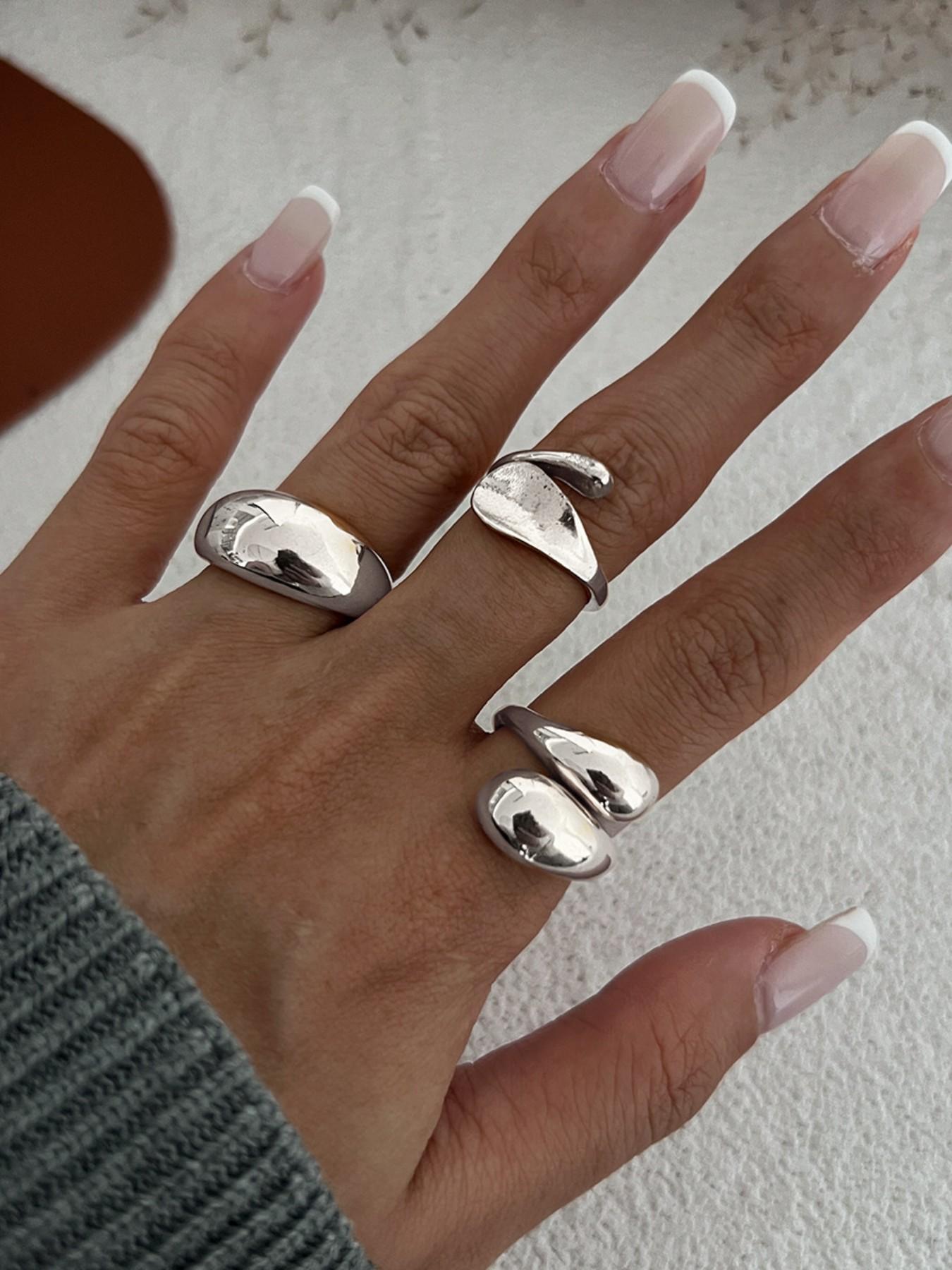 Unique Geometric Joint Ring Set for Women, Hip-Hop Style Smooth Surface Jewelry, Fashionable Hand Accessories, Trendy Ladies' Rings