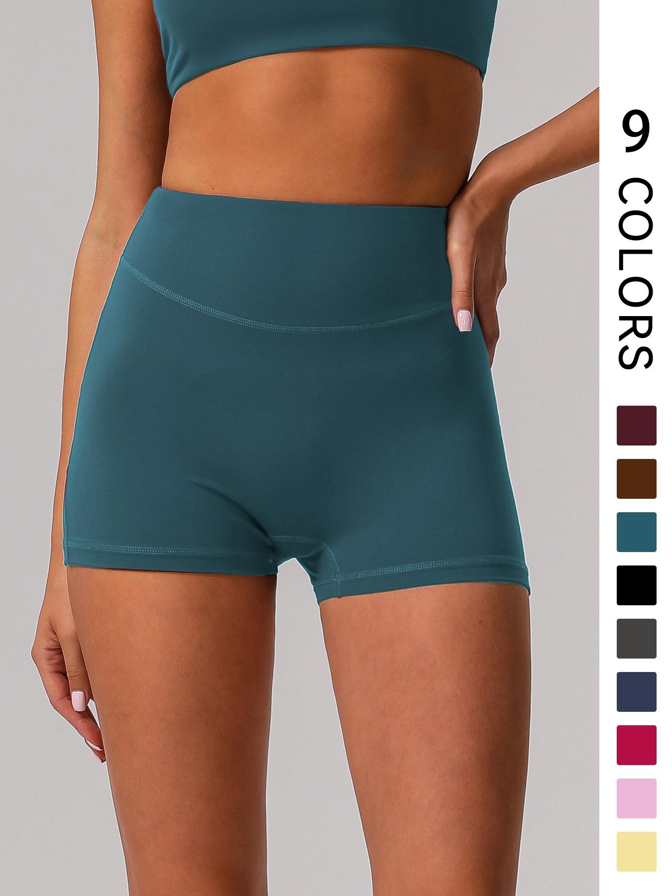 Sodalemon Women's Solid High Waist Gym Shorts, Casual Comfy Breathable Skinny Shorts for Yoga Gym Workout Running, Ladies Sportswear for All Seasons