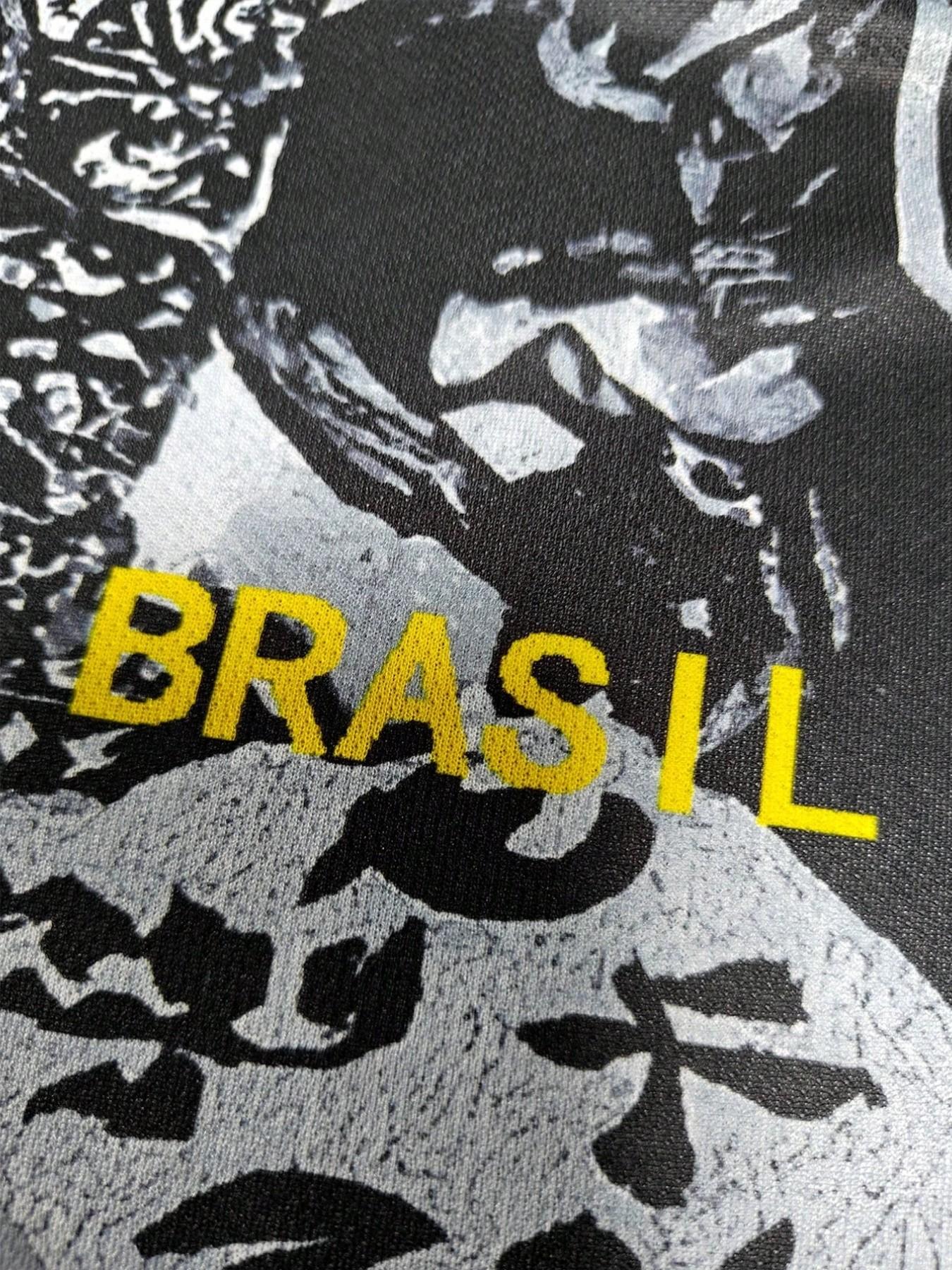 Men's Brazil Monochrome Christ the Redeemer Soccer Jersey, Intricate Pattern Print, Short Sleeve Football Shirt, Artistic Fan Apparel