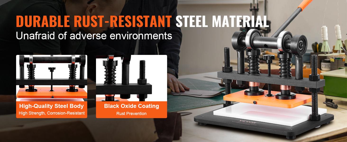 VEVOR Leather Cutting Machine, 10.2x 5.9 in Embossing Plate Manual Die Cutter, 0.47 in Pressure Stroke Dual Guide Shafts Die Cut Machine, Leather Embossing Machine for Various of Materials