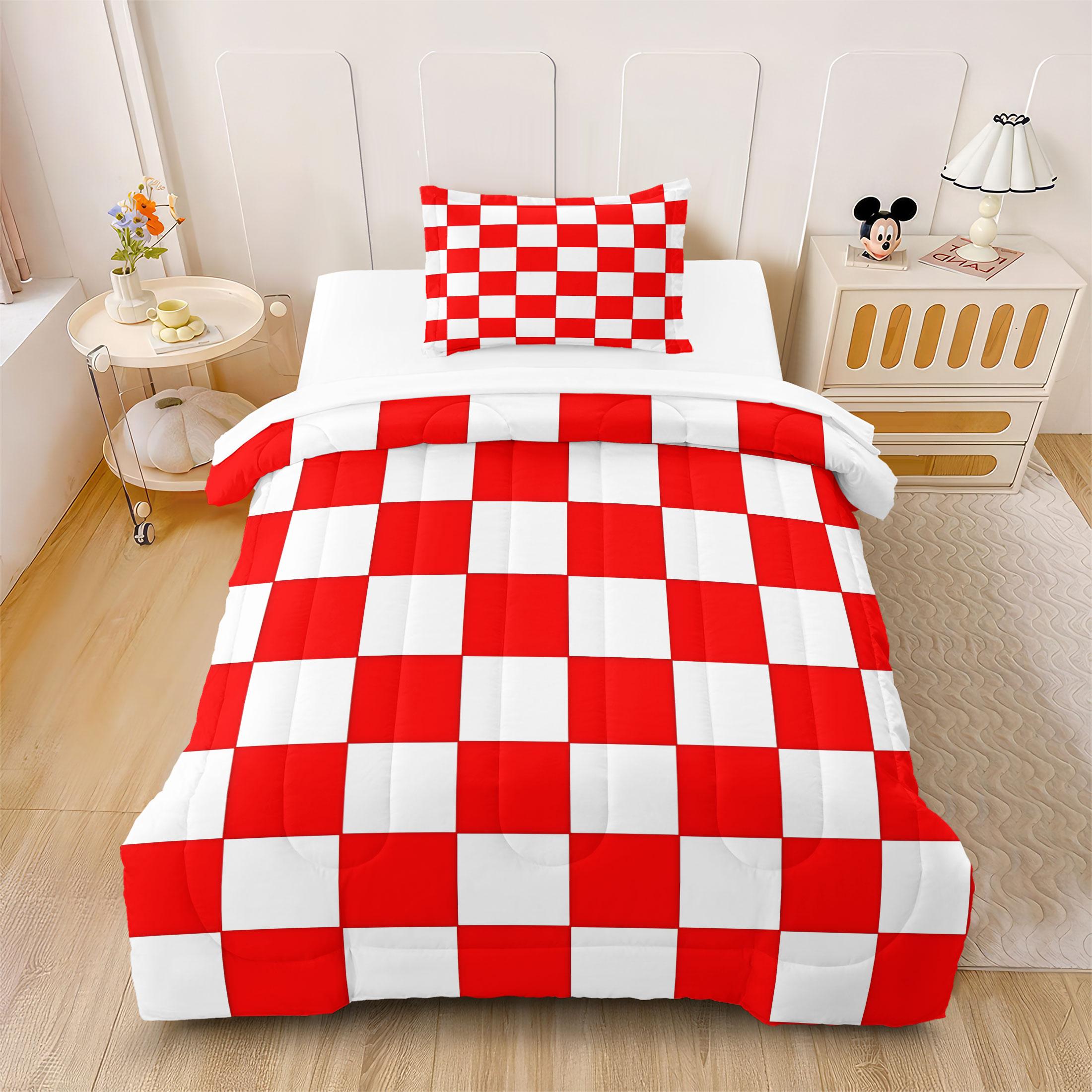 3 Pcs Geometric Checkerboard Print Comforter Set, Modern Minimalist Bedding Set, Soft Warm Lightweight with HD Digital Print, Fade Resistant & Breathable, Ideal for Bedroom Dorm Guest Room Decor, All Season Use