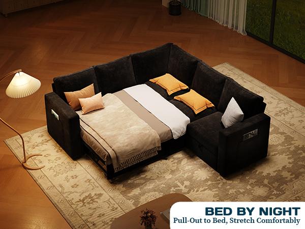 【4 Packages】83.5" Sectional Sleeper Sofa with Pull Out Couch, Modern 5 Seat L Shaped Modular Couch, Sectionals Modular Sofa with Storage, Comfy Sectional Couches for Living Room & Apartment